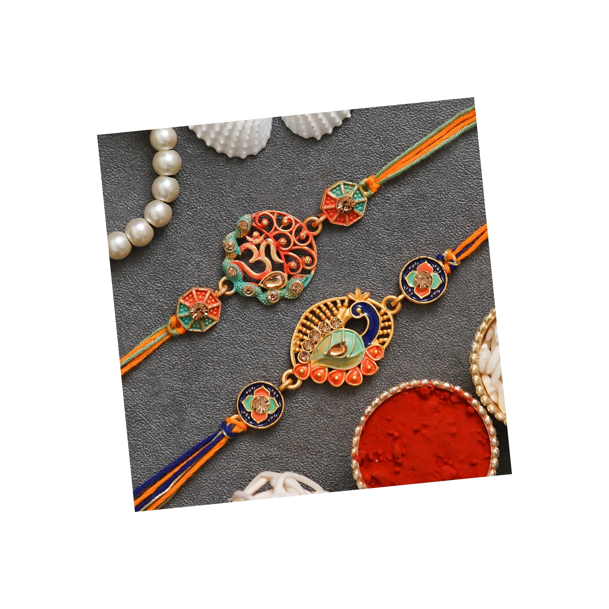 eCraftIndia Multicolor Set of 2 Religious Om Symbol and Peacock Designer Rakhis with Roli Chawal Pack - Rakhis for Brothers (B0C6Q19826) Amazon Price History, Amazon Price Tracker