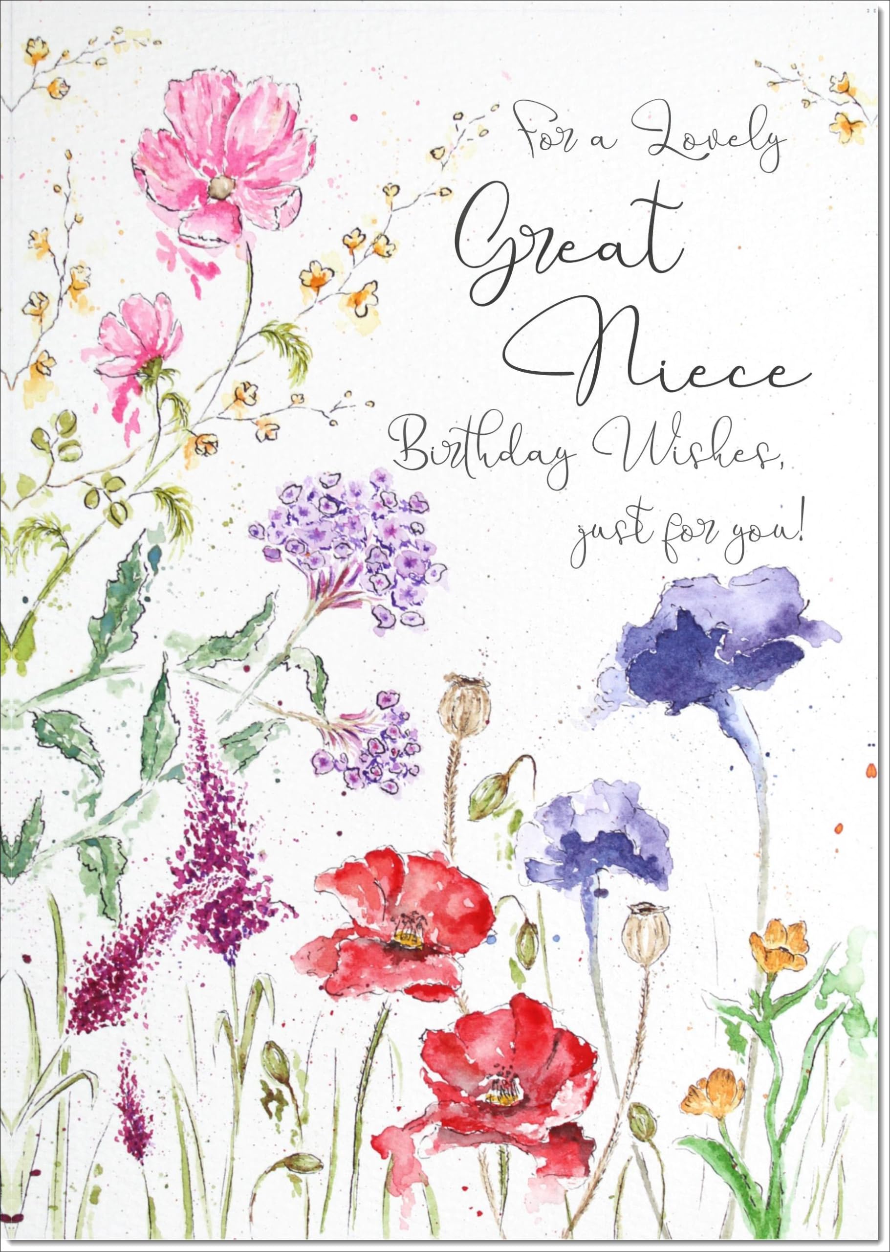 doodlecards Great Niece Birthday Card Wildflowers Spring Flowers Large A4 Size with Plain Envelope
