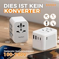 TESSAN Univerzális Utazó Adapter 5 USB Porttal, 2 USB A és 3 USB C, Nemzetközi Csatlakozó Adapter USA Anglia Japán Ausztrália 4