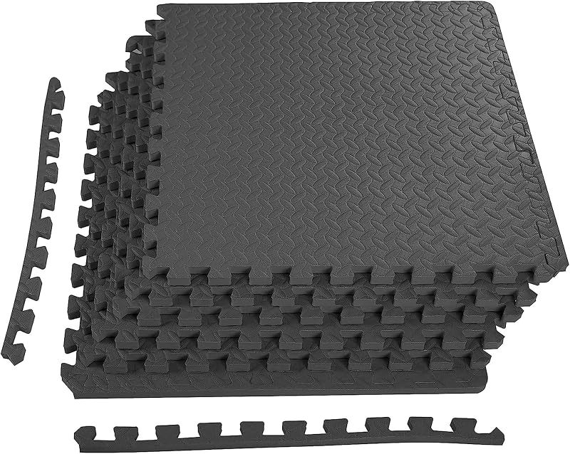 BalanceFrom 6 Piece Foam Floor Mat Puzzle Tiles, 3/4” Thick, 24 Sq Ft | 7.5-10 Ft Adjustable Height - Indoor and Outdoor Hoops Game Equipment for Backyard, Driveway, and Garage
