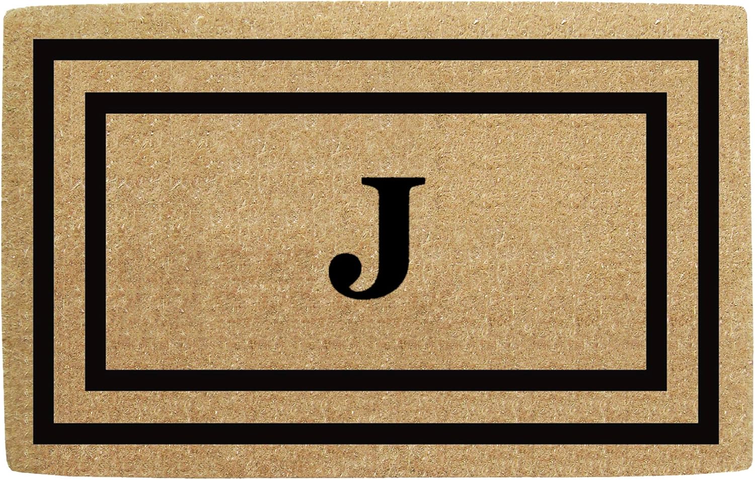 Nedia Home Heavy Duty Coir Door Mat - Personalized Monogram J, Thin Double Picture Frame Design, Natural Coco Fiber Welcome Mat, Durable Handcrafted Outdoor Rug, Eco-Friendly, Black 22" x 36", O2044J