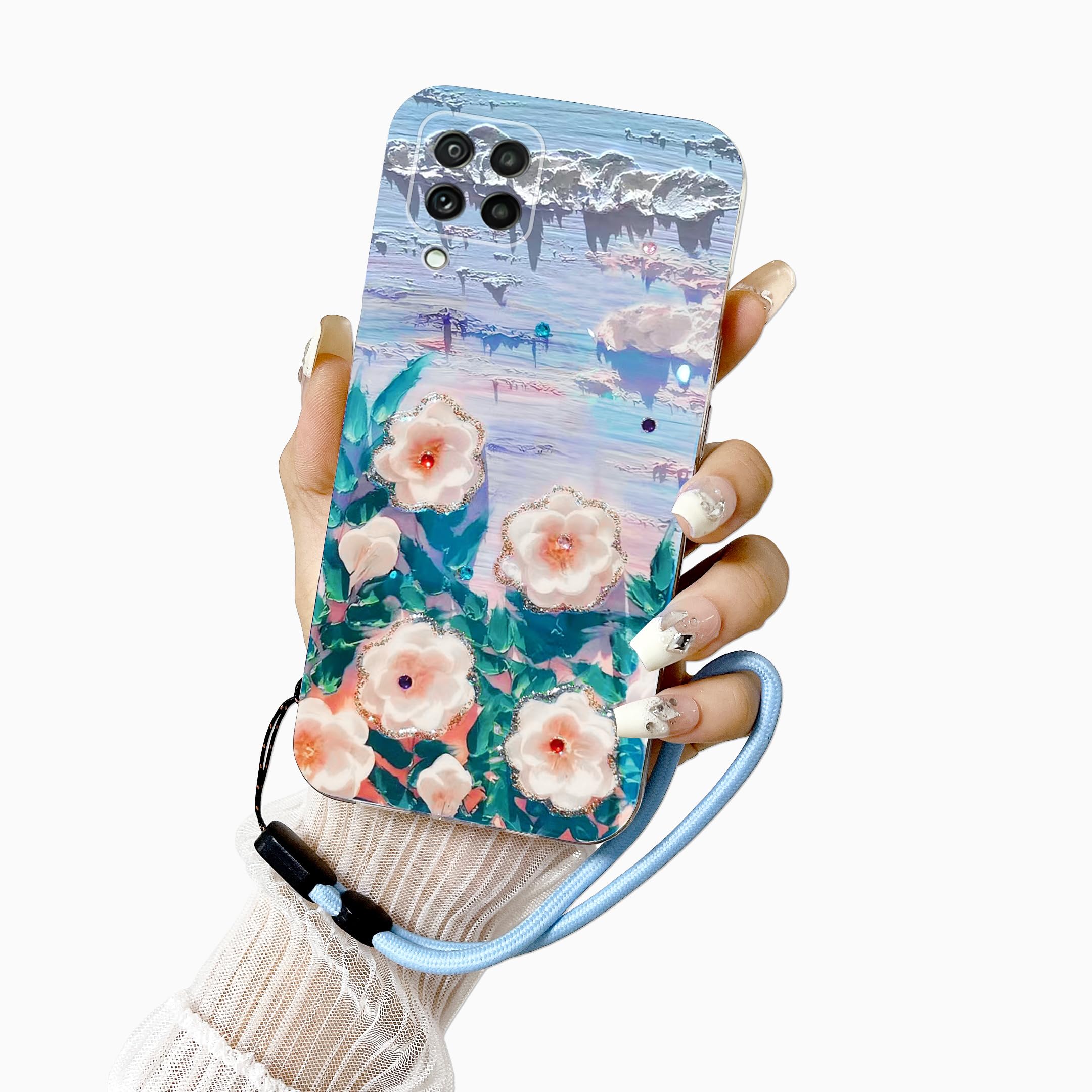 shengyue for Galaxy A22 5G/Boost Celero 5G Shockproof Protective TPU Bumper Garden Floral Women Secret Flower Prints Phone Cover Slim Fashion Designs Protective Case for Galaxy A22S (Camellia)