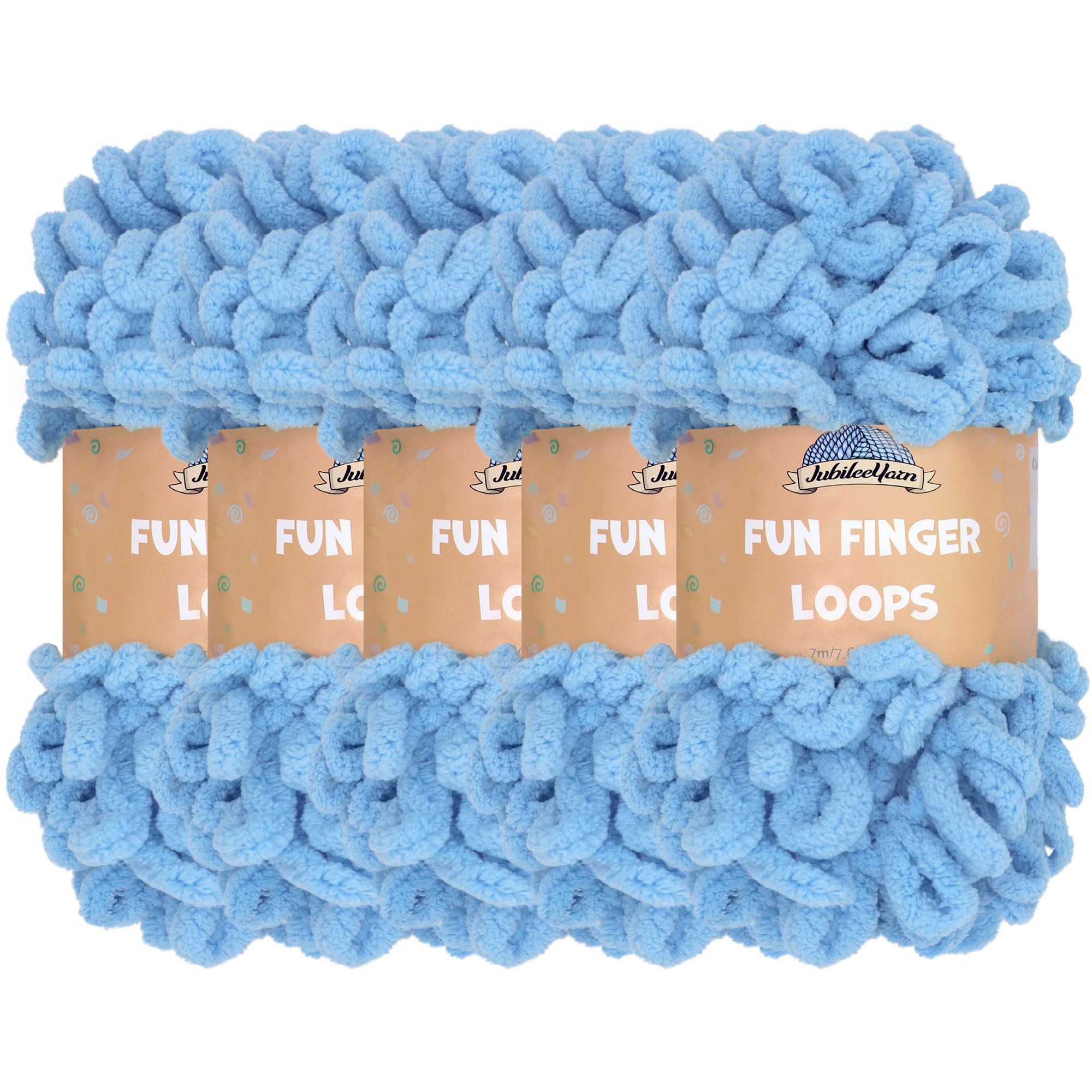 JubileeYarn Fun Finger Loops Yarn - Polyester Jumbo Weight Loop Yarn - 100g/Skein - Maritime Blue - 5 Skeins