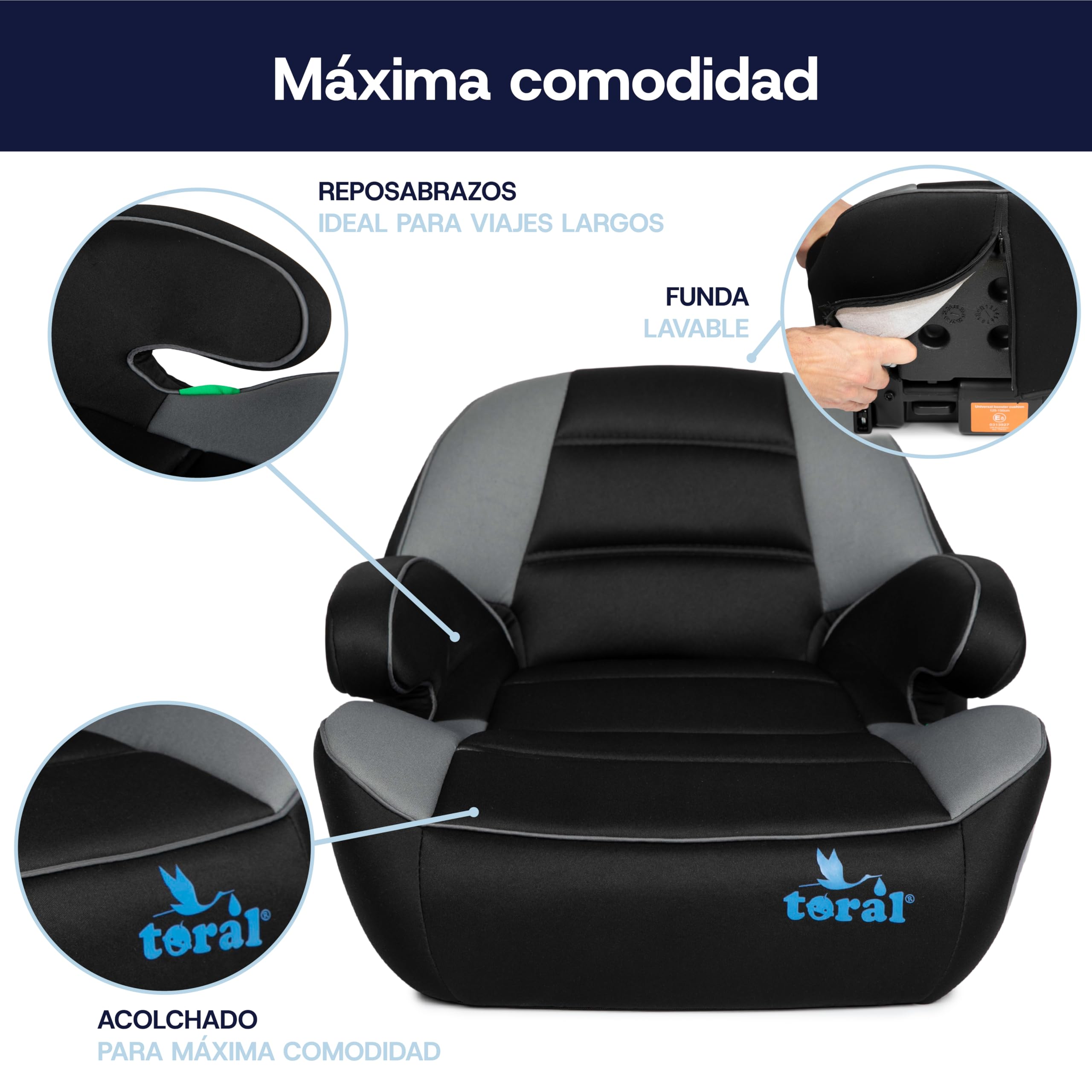 toral - Alzador Coche Niño Isofix i-Size - Asiento Elevador Niño - Se puede utilizar también sin Isofix - Silla Coche grupo 1 2 3 - Modelo Monza Negro — view 3