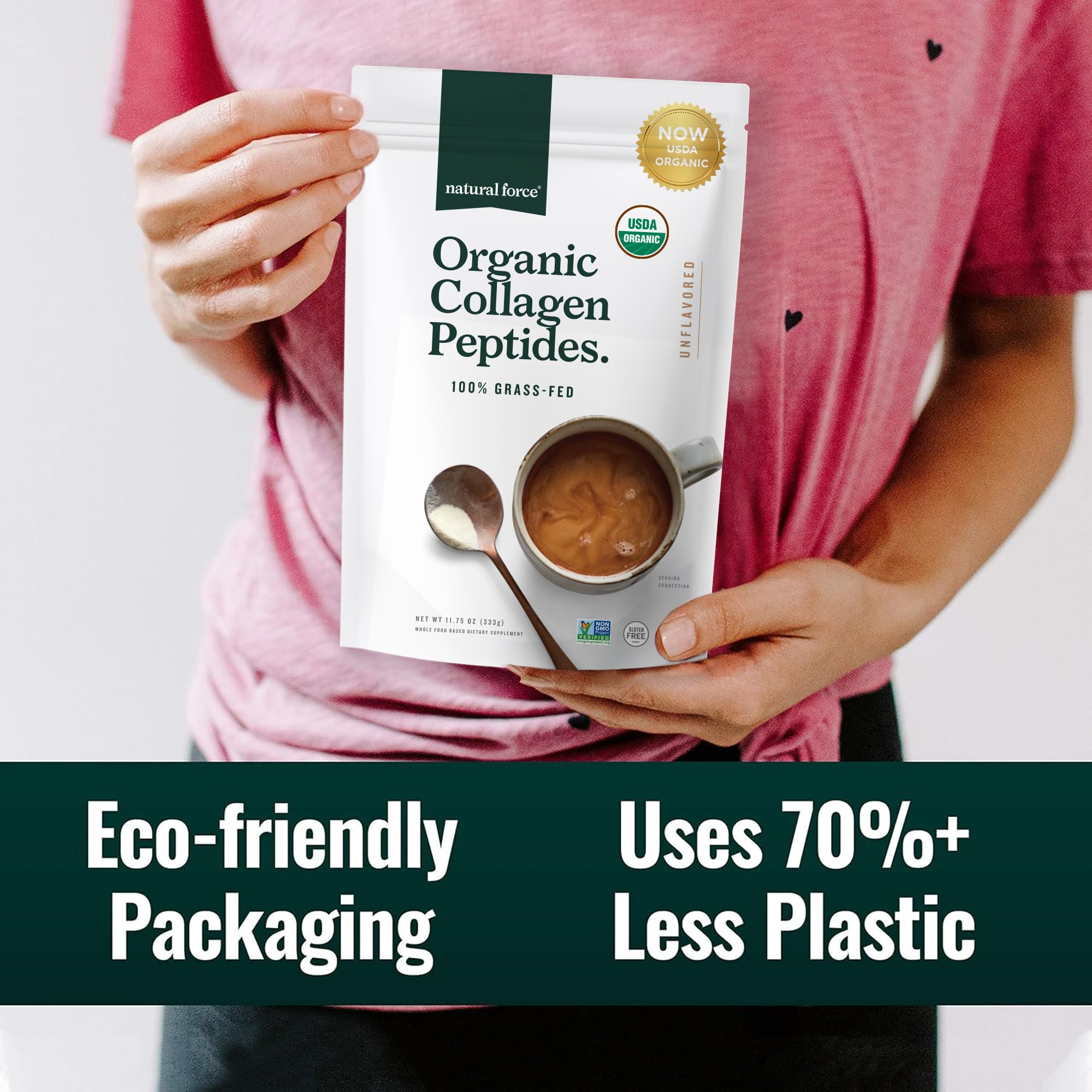 Natural Force Organic Clean Collagen Peptides Powder - USDA Certified Organic & Non-GMO, Keto & Paleo Certified - Hydrolyzed Type I & III Protein Powder with Essential Amino Acids – Unflavored, 10.7oz — Amazon image 8