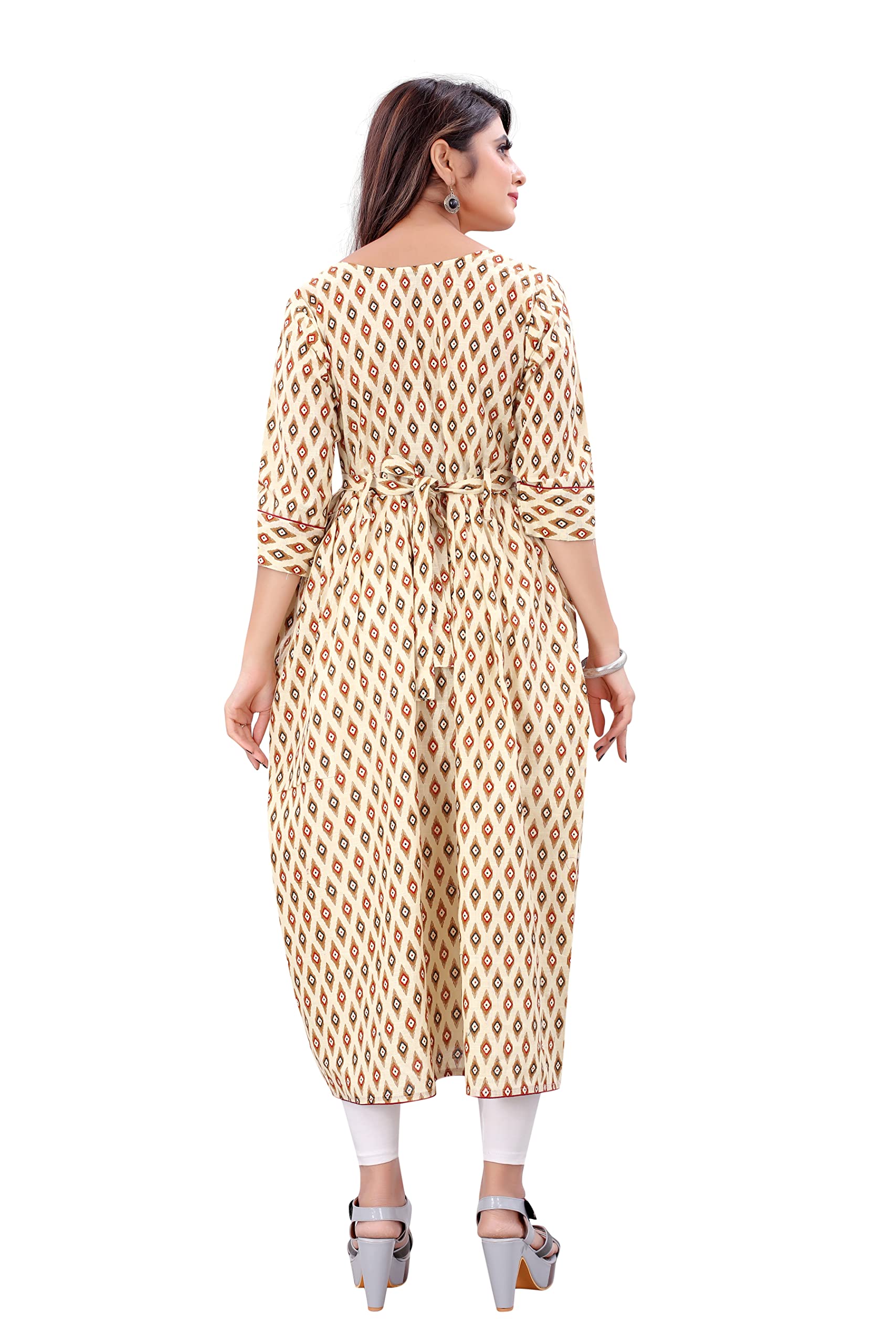 Glory Sarees Women's Cotton A-Line Maternity Feeding Kurti With Zippers (Kera104_XXL_Beige_XX-Large) 2