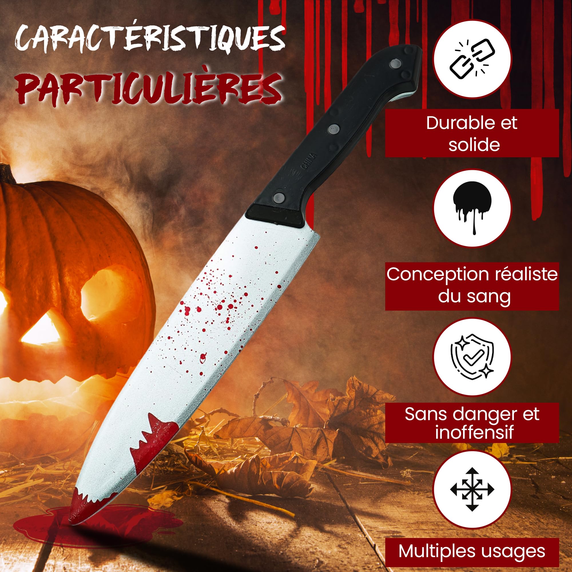 Couteaux Plastique Avec Faux Sang 30 Cm - Farce Et Attrape