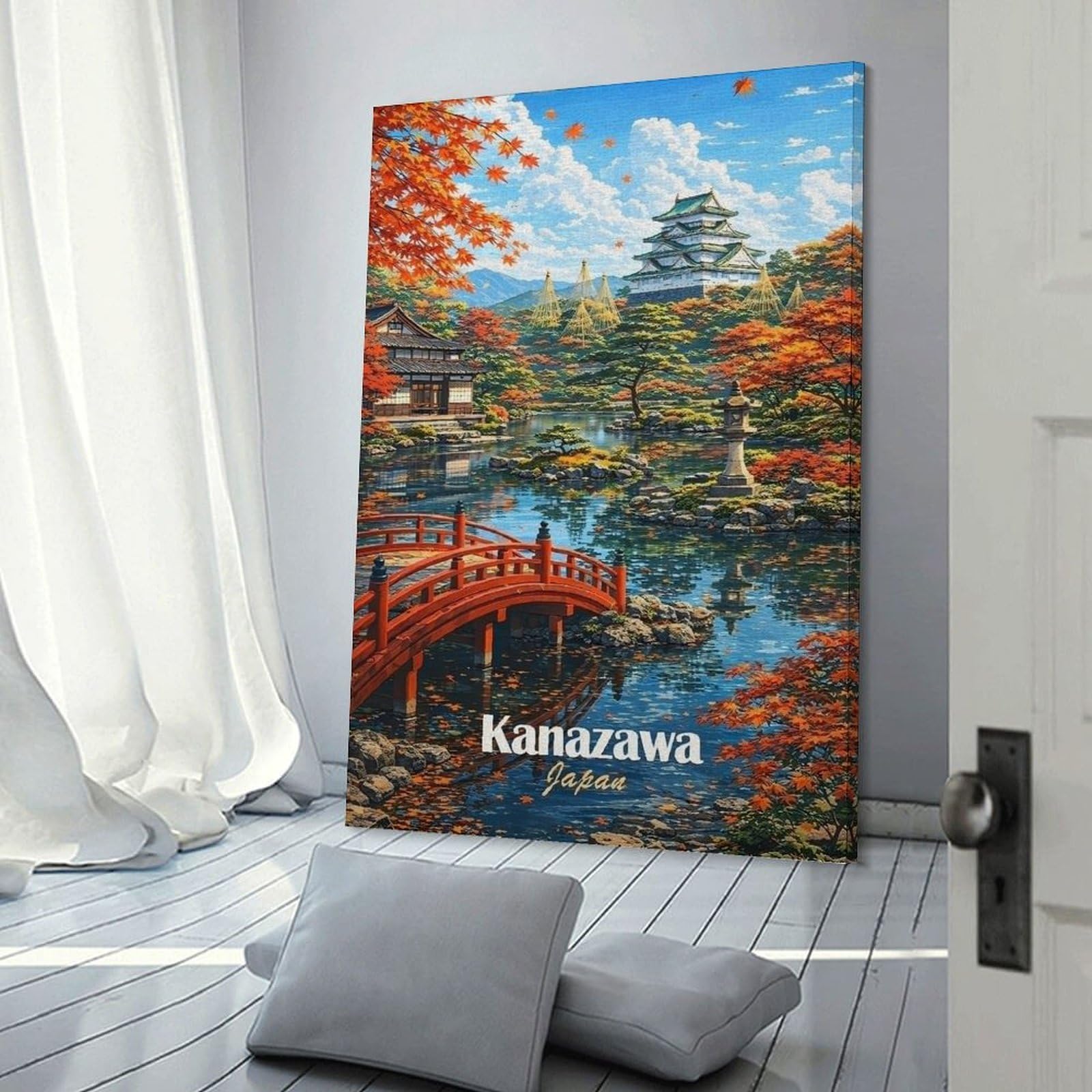 Junmoney Kanazawa Japan Autumn Scenery Home Decor Wall Art, 20x30inch(50x75cm), for Calm Bedrooms, Home Corners Or Flats, Canvas Wall Decor for Personal Spaces