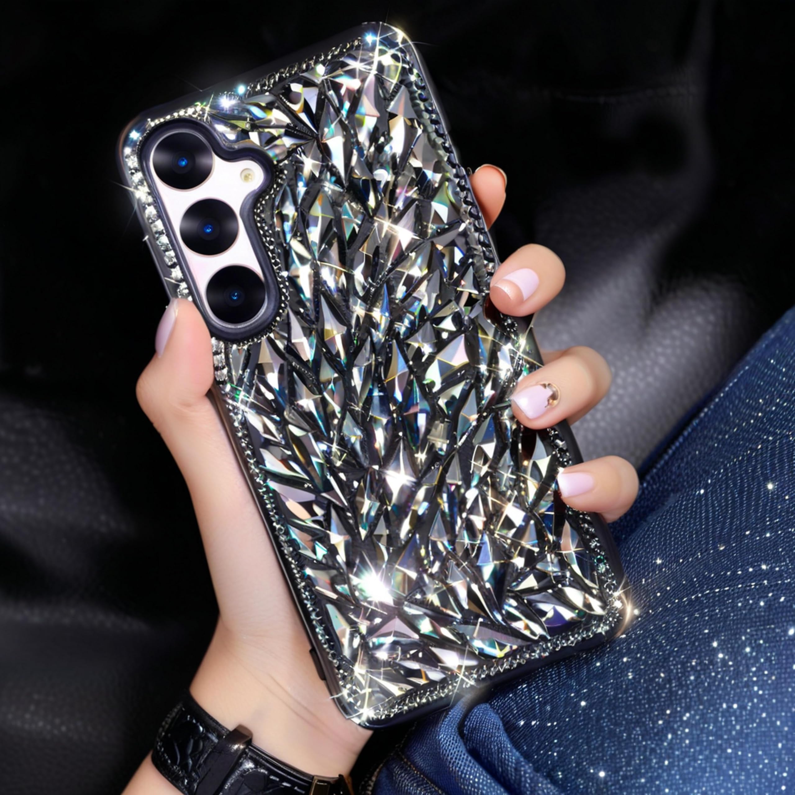 Bonitec for Samsung Galaxy A15 Case Bling Sparkle 3D Glitter Case for Women Girls Luxury Shiny Crystal Rhinestone Diamond Bumper Clear Gems Cute