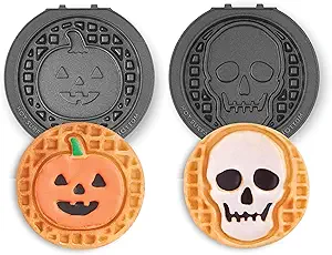 DASH Multimaker Mini System Two 4” Nonstick Removable Waffle Plates (Skull & Jack-O-Lantern) - 2Pc Plate Pack for Waffle Iron & Griddle, Compatible with Dash MultiMaker Mini System, Nonstick Surface