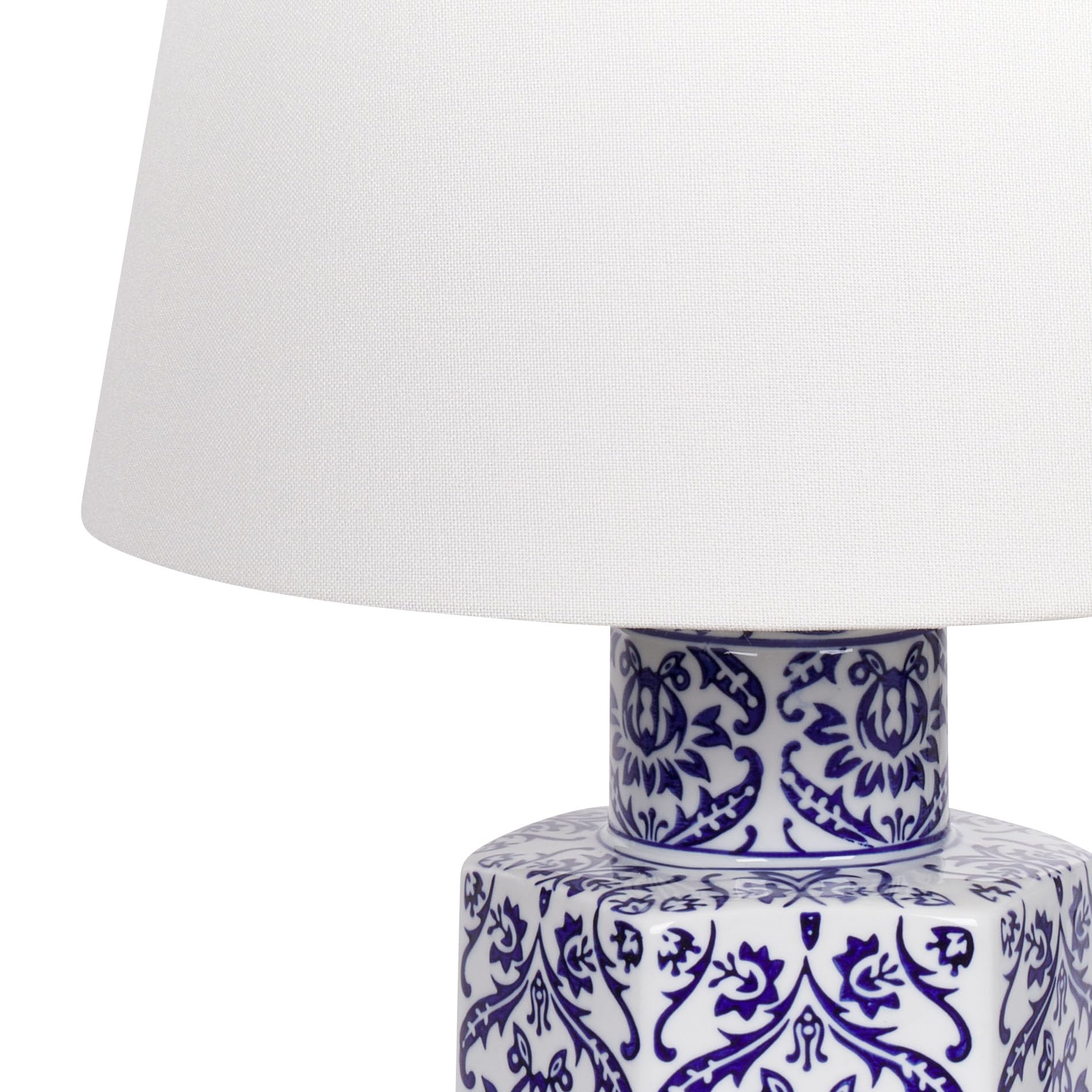 Beliani Tischlampe Porzellan blau/weiß Vasenform mit Stoffschirm Kegelform Marcelin