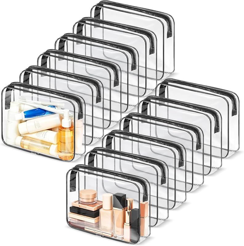 Necessaire transparente Eilyliafe em PVC com zíper, preta, Pacote com 12