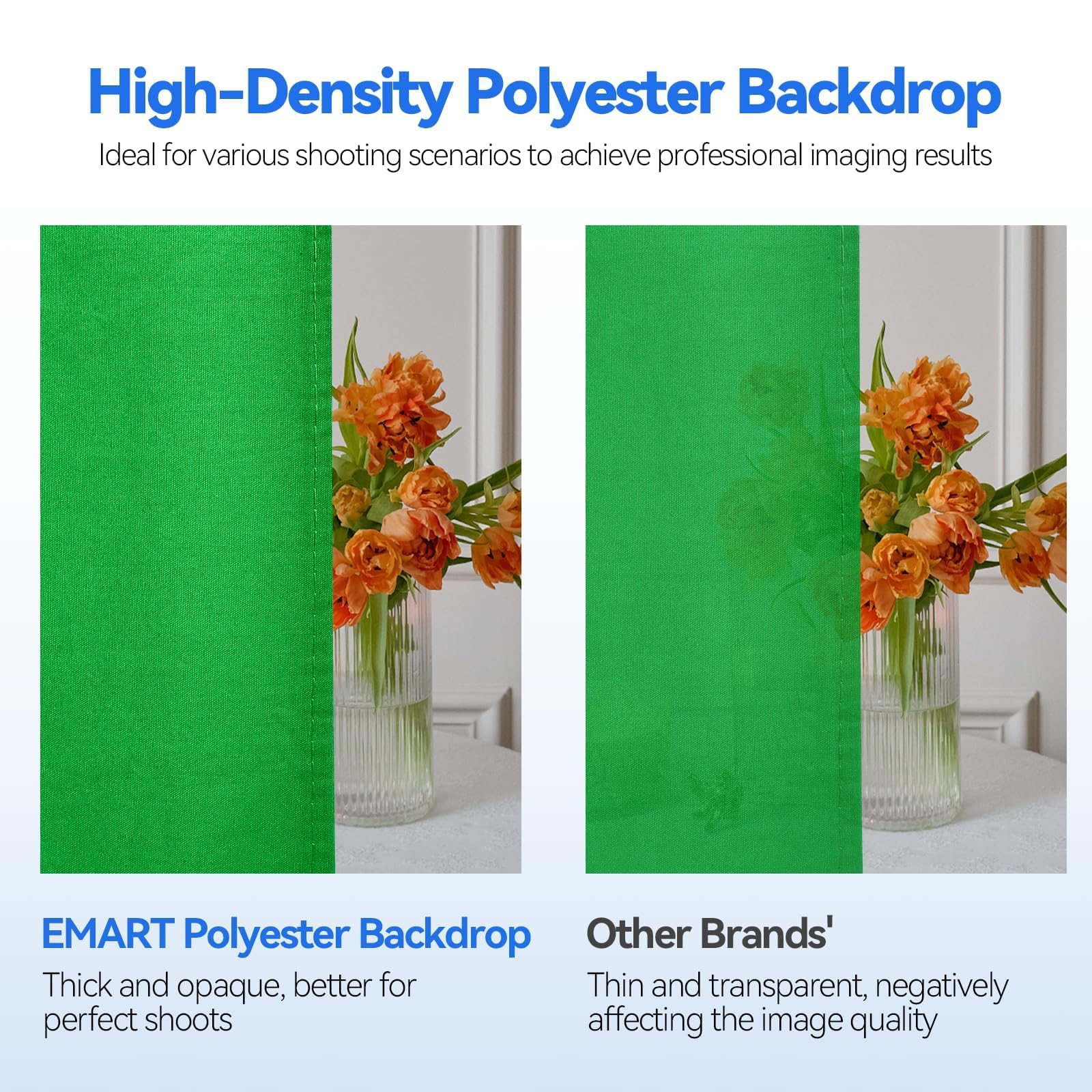 EMART Toile de Fond Vert avec Support 2x3 m, Kit de Support pour Photographie Réglable avec Fond Vert en Tissu Polyester pour Studio Photo, Vidéo, Fête, Live