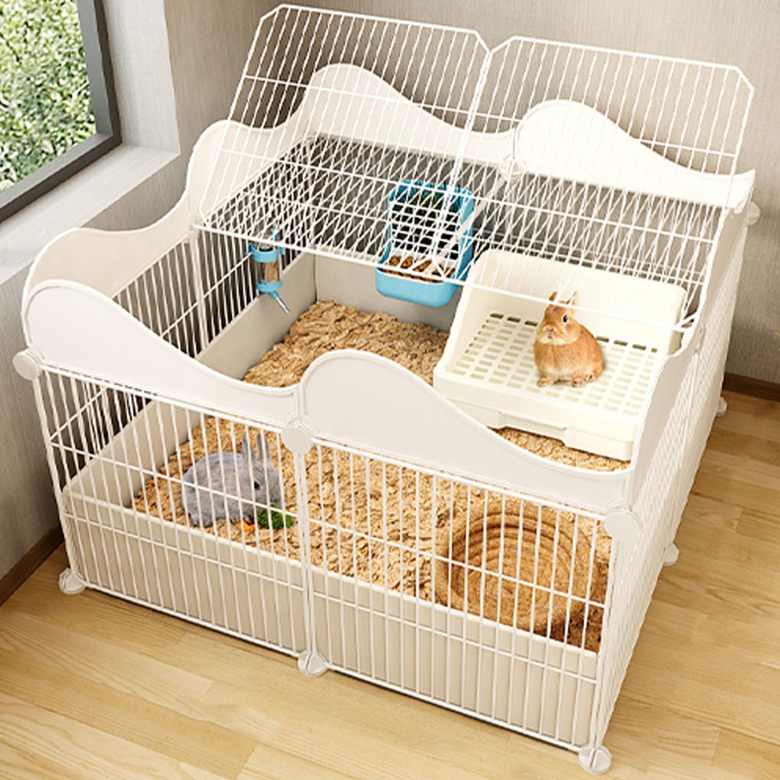 XIAOZHUANGXIONG Rabbit Hutch Indoor for 2 Rabbits, Metal Wire Small Animal Cage Pet Enclosure, Indoor DIY Kennels Crate Large Exercise Place Ideal for 1-2 Cat Small Animal (Color : White, Size : 4b)