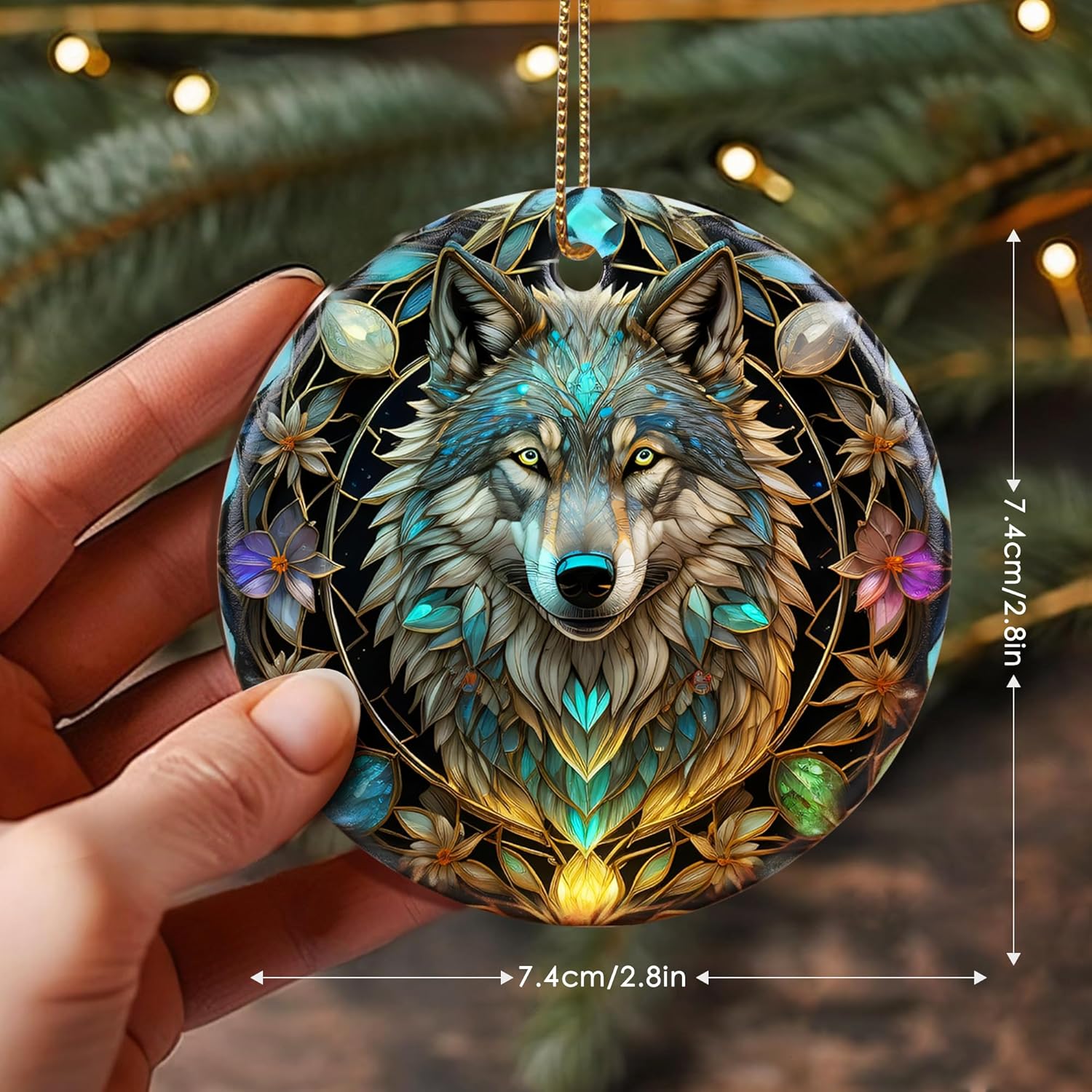 Stained Ceramic Wolf Ornament - Wolf Christmas Ornaments - Christmas Tree Ornaments - Christmas Decorations - Wolf Decor for Office, Room, Home - Holiday Present Ideas - Image 3