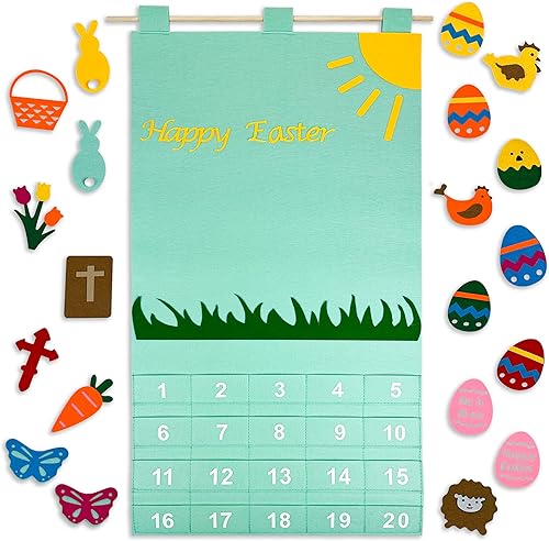 Miniatura 1 de KAJ Decor Calendario de Adviento de cuenta regresiva para Pascua, para uso en casa, escuela, aula, oficina para uso en puerta o pared con 20 piezas