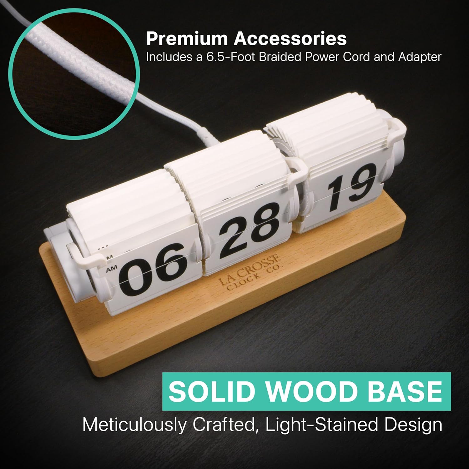 La Crosse Technology 536-526W Rollins Mechanical White Flip Analog Quartz Tabletop Clock