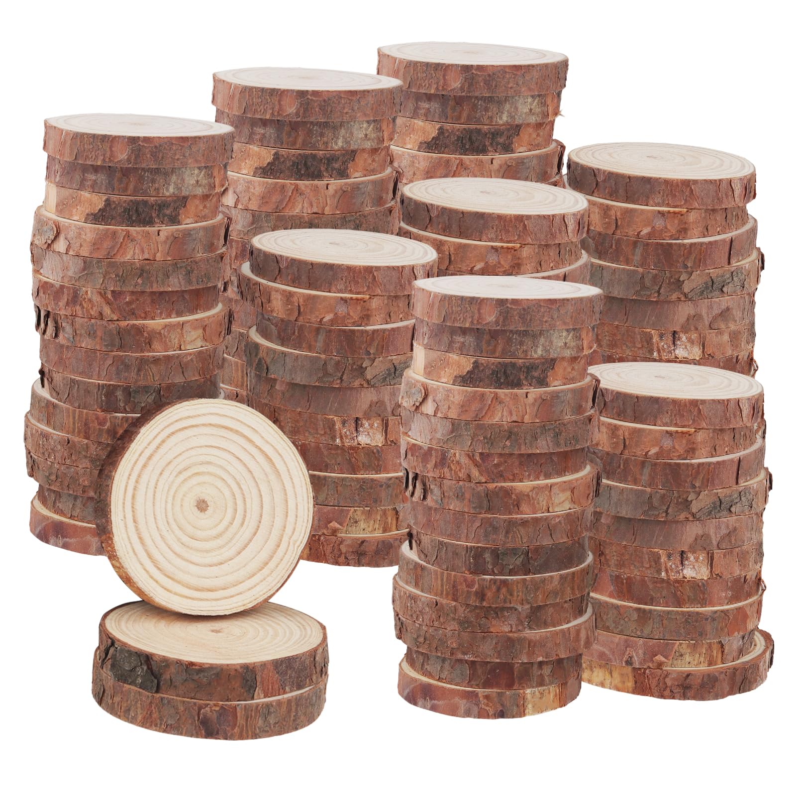 LEXININ 100 Pcs 6-7cm Natural Wood Slices, 1 cm Thick Unfinished Wooden Log Discs for DIY Craft Art, Wedding Decor