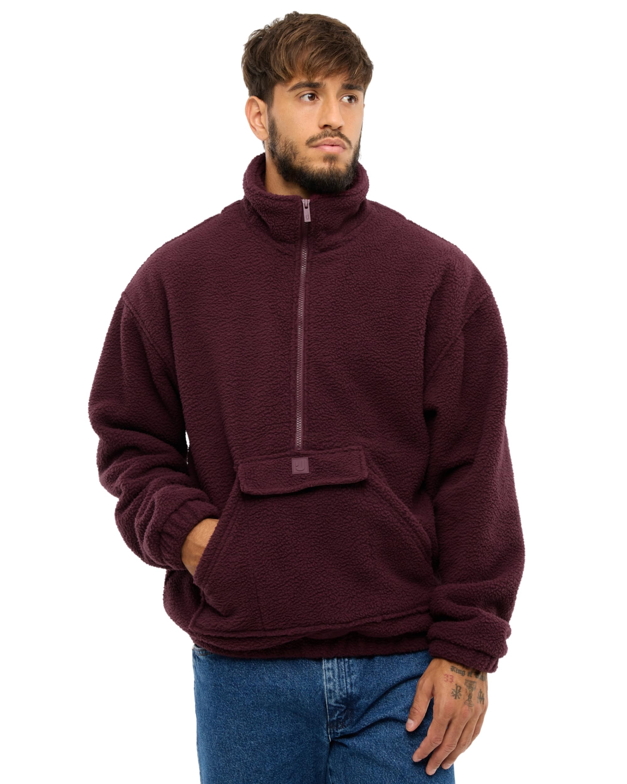 Johnny Urban Fleecepullover Herren - Ruben - Pulli mit Reißverschluss - Half Zip Sweater aus Fleece - Warmer Oversized Troyer Mit Kängurutasche - Stehkragen