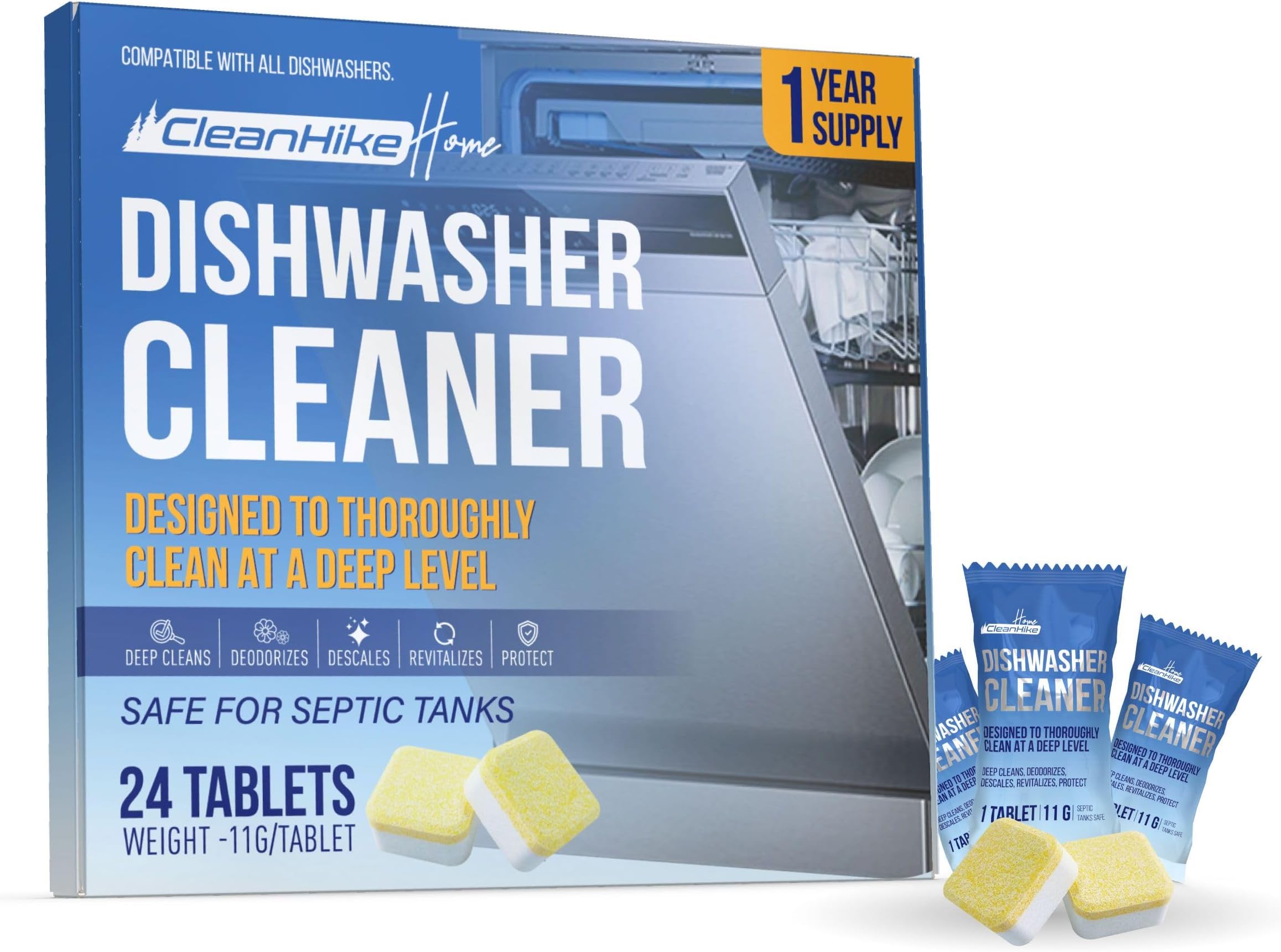 Dishwasher Machine Cleaner and Deodorizer Tablets (24