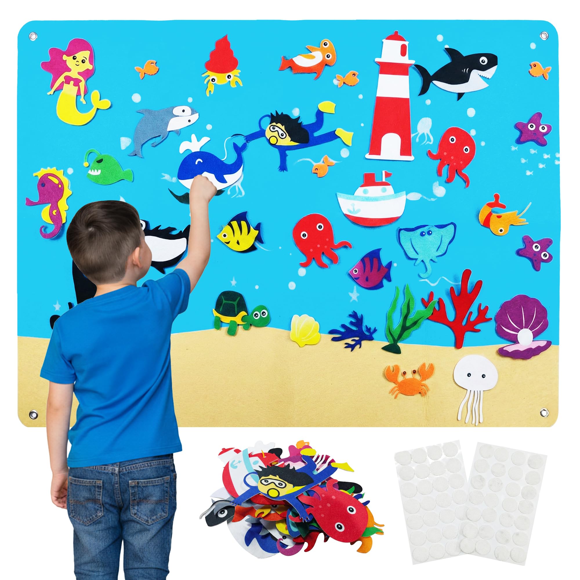 Kidology Montessori Ocean Felt Story Board Set with 34 Felt Figures | Educational & Interactive Sea World Play Mat | Perfect for Storytelling, Early Learning & Wall Hanging Play, Multicolor-image-45