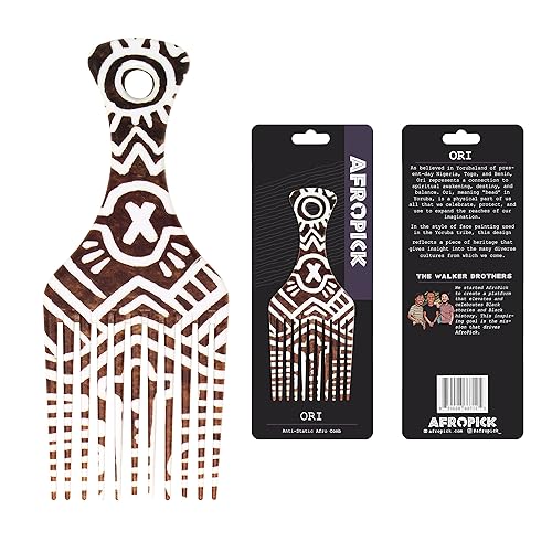 Afropick Palillo de pelo negro de plástico antiestático para cabello rizado natural largo y grueso peine afro para hombres mujeres diseños de
