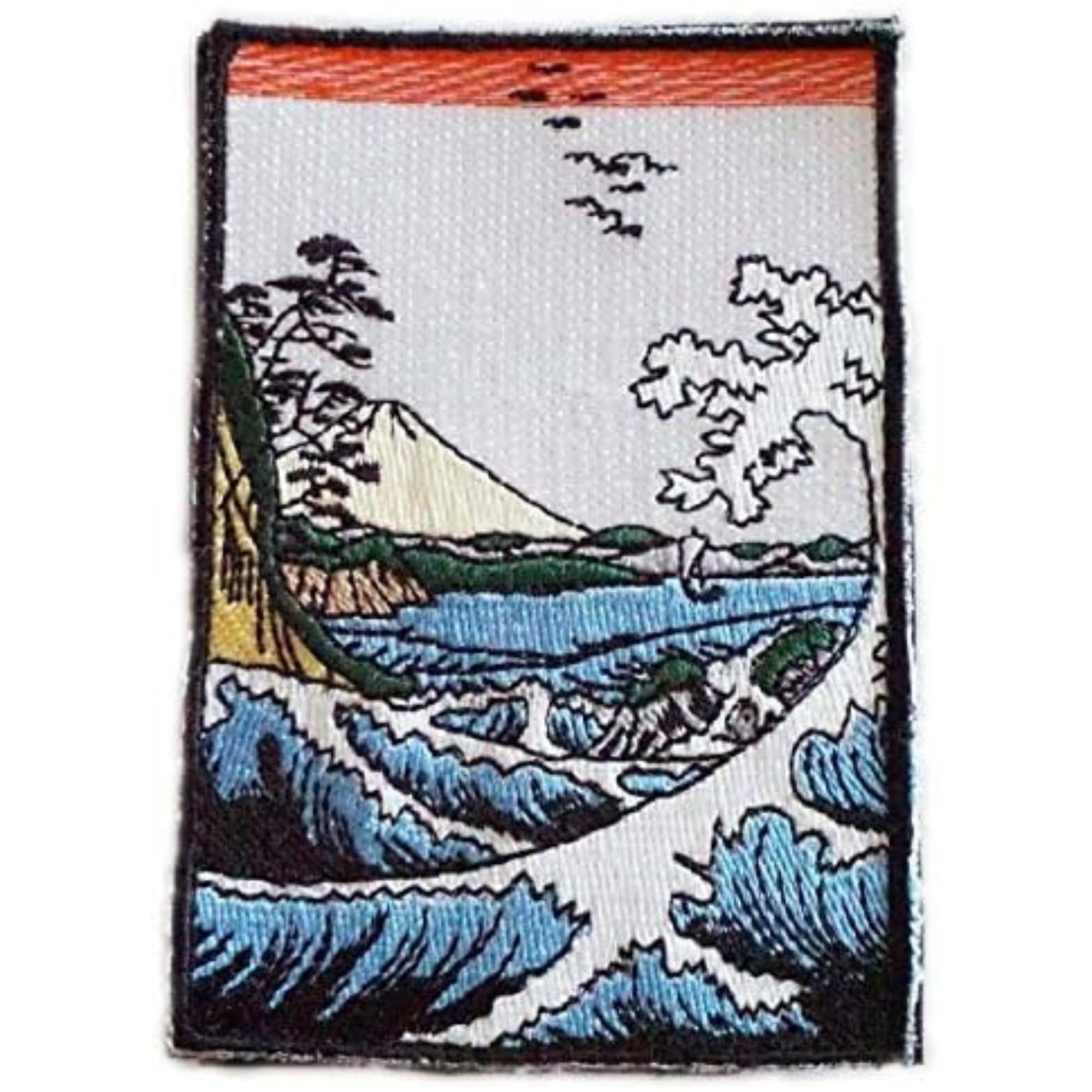 Ukiyo-e Great Wave Embroidery Patch Japanese Art Hiroshige Design Tactical Morale Badge with Hook and Loop Fastener for Operator Caps Backpacks and Military Gear A0418