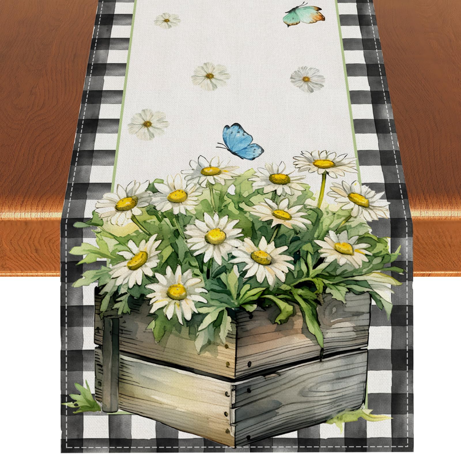 Amazon.com: Linen Watercolor Floral Butterfly Hello Spring Table Runner ...