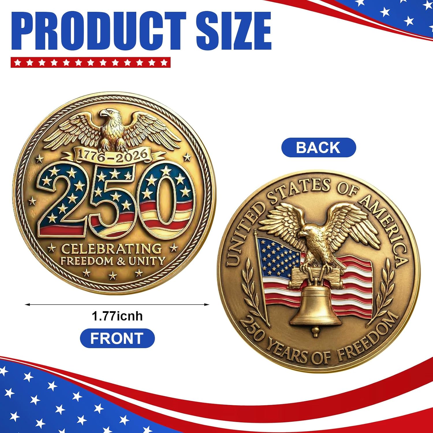 Highergo 250th Anniversary Commemorative Coins USA Eagle and Patriotic Symbols Collectible 250 Year Merchandise for Celebration Display Collectors Challenge Coin Gift(20 Pcs,Style 6)