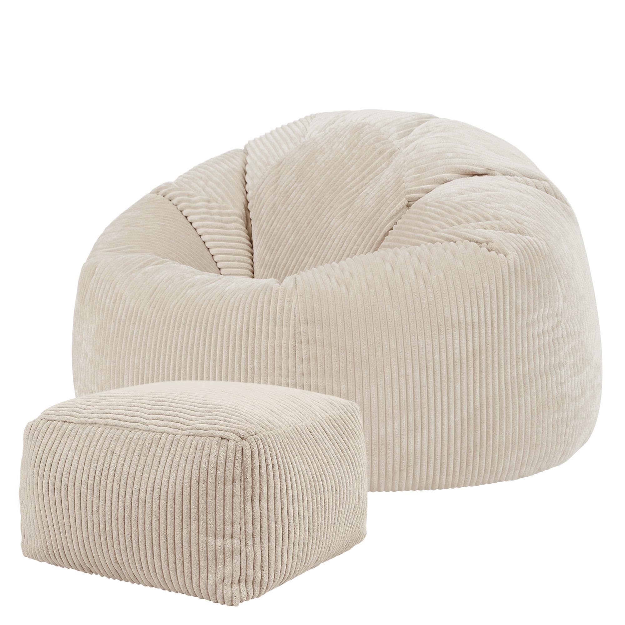 icon Kingston Cord Bean Bag Chair and Pouffe, Stone Beige, Large Lounge Chair Bean Bags for Adult with Filling Included, Jumbo Cord Adults Beanbag, Boho Room Decor Living Room Furniture