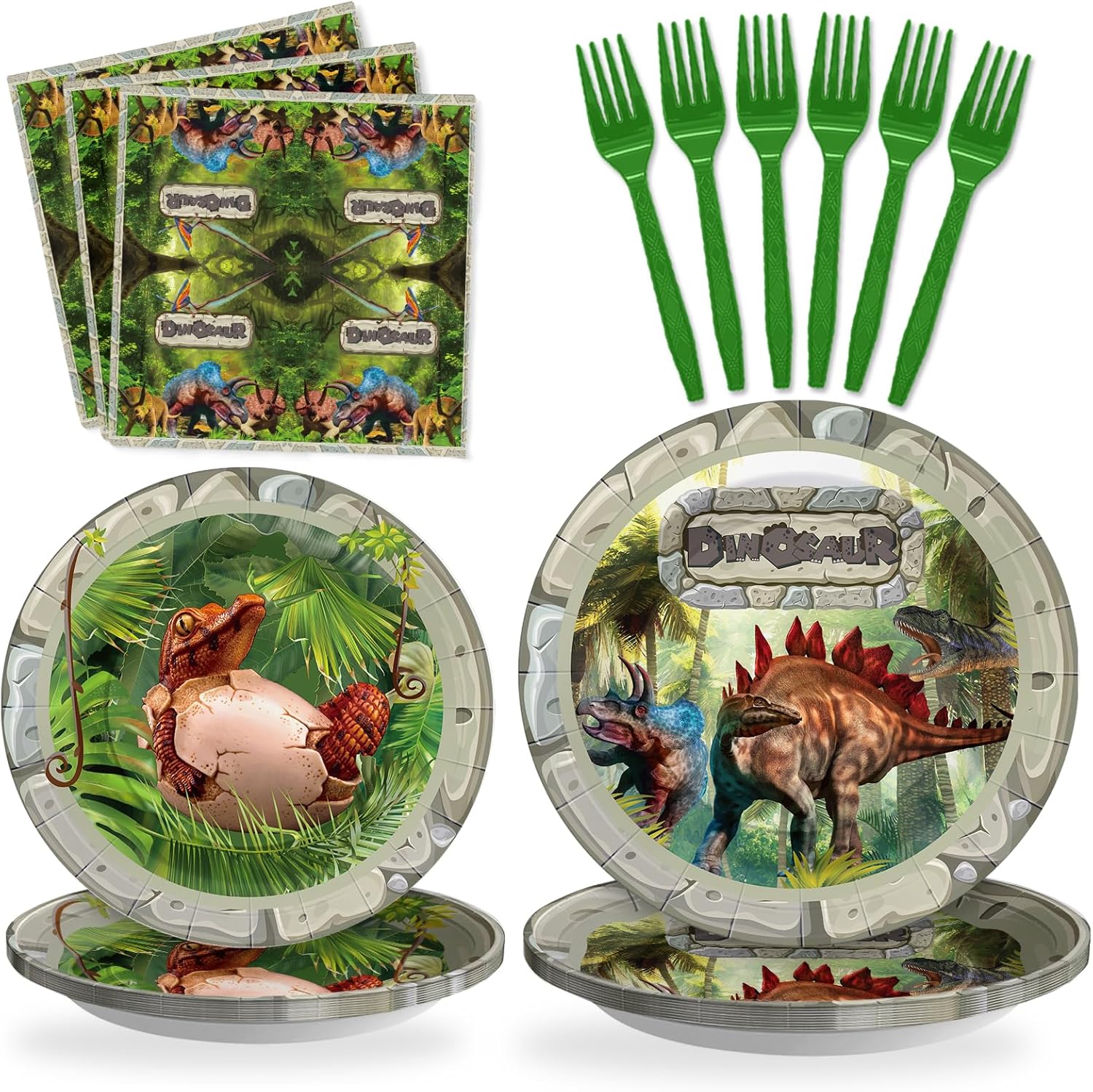 SCIONE 96 Pcs Dinosaurs Party Supplies Paper Plates Napkins