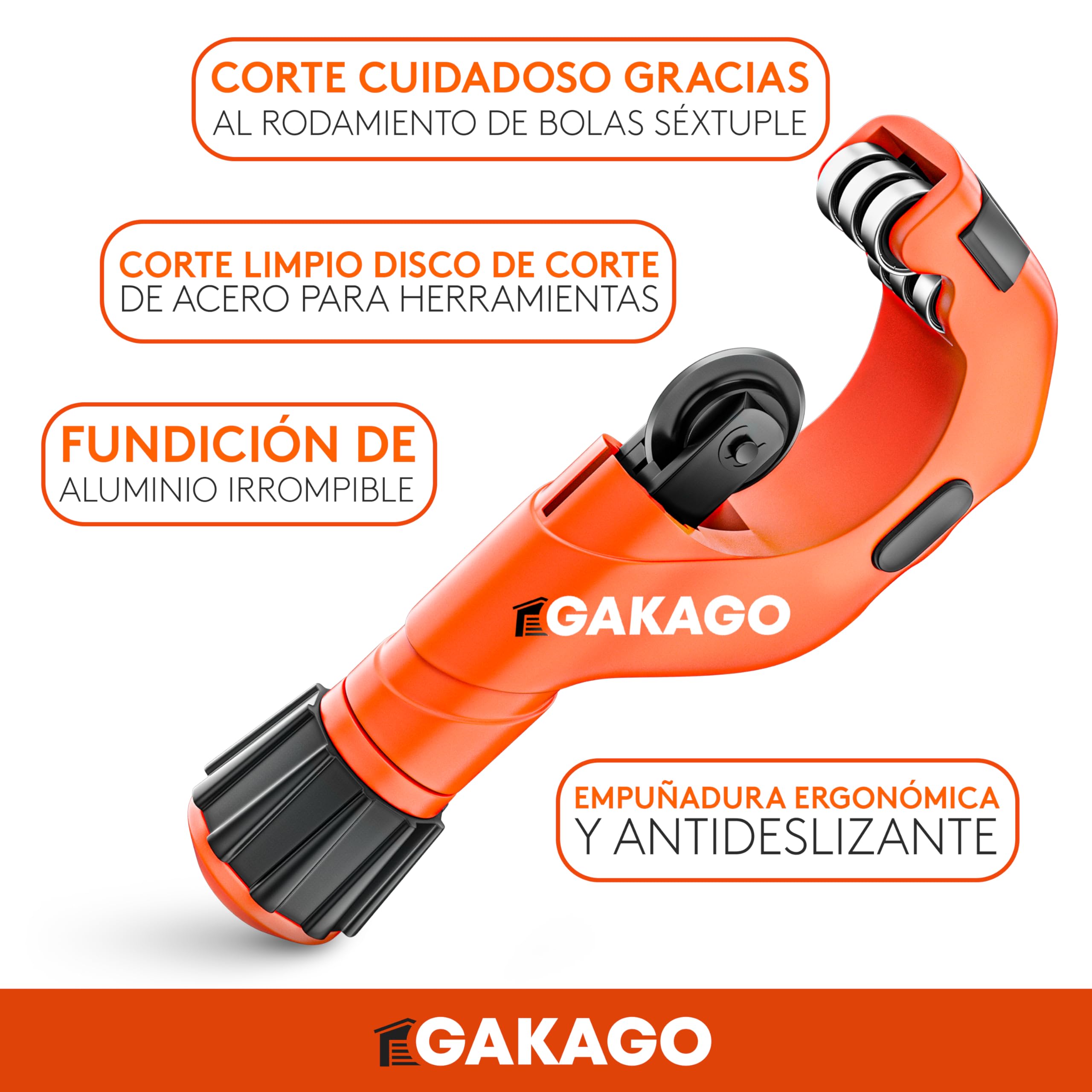 Juego de cortatubos Gakago 3-50mm con desbarbador - Cortatubos versátil para todos los metales comunes como acero inoxidable, cobre, aluminio, acero o plástico (p.ej. PVC & PE)