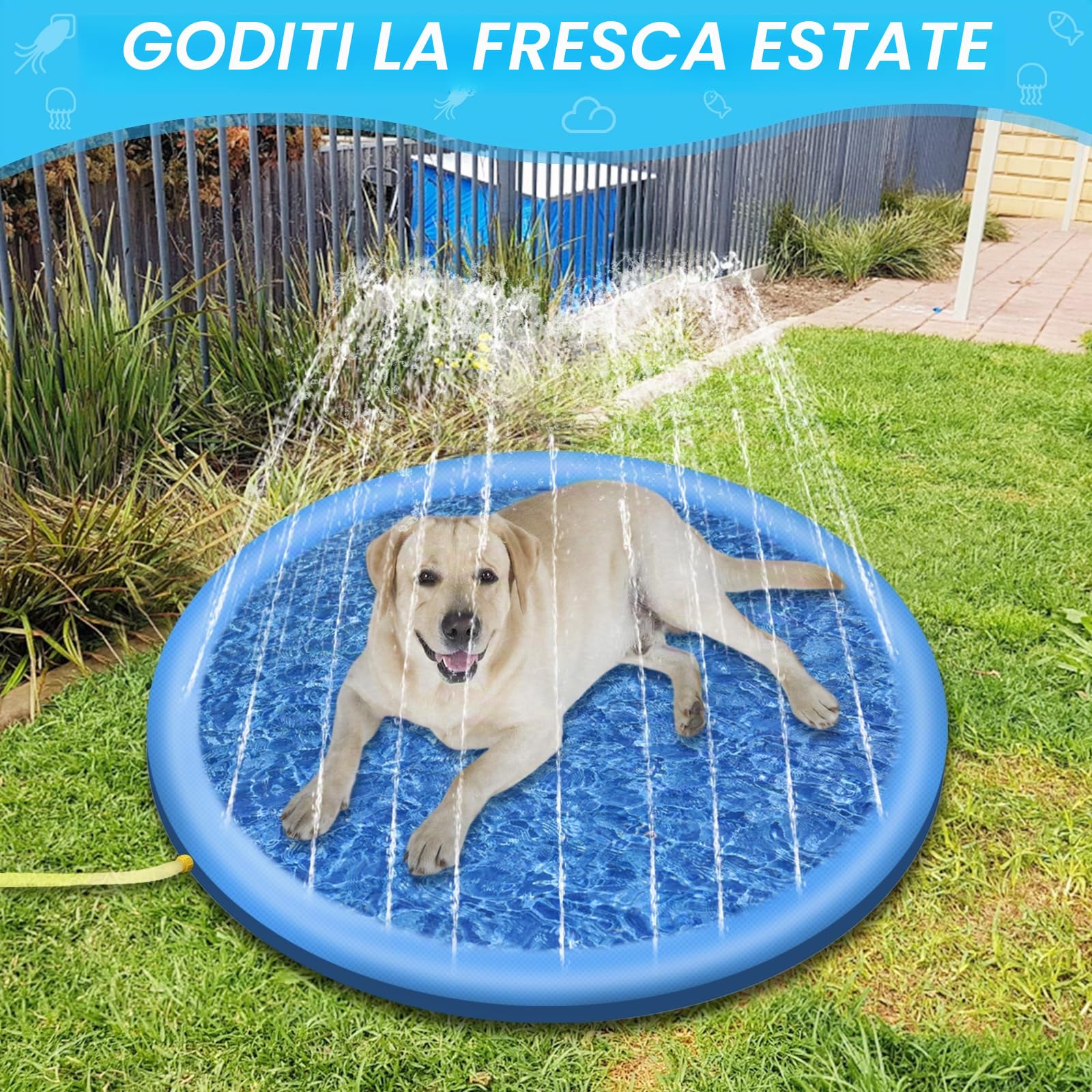 Jsdoin Piscina per cani, 100 cm, gonfiabile, pieghevole, ispessita, per esterni, giardino, spiaggia, cortile, giocattolo per cane, blu