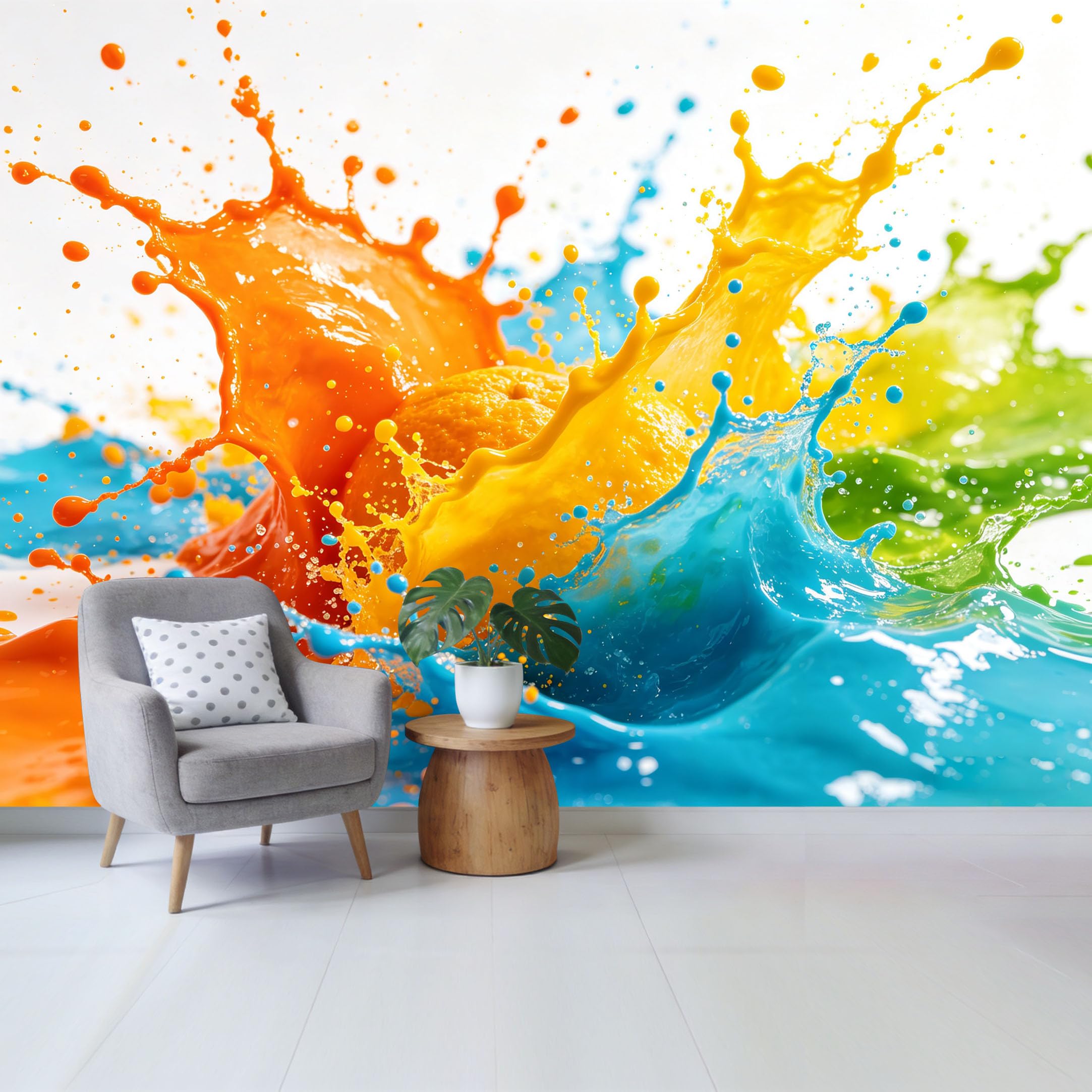 Qzlithotic Yq2605250275 Custom Size Wall Mural Vibrant Colorful Liquid Paint Splash Abstract Art Modern Minimalist Selfadhesive Wall Fabric Removable Wallpaper For Home Office Decor