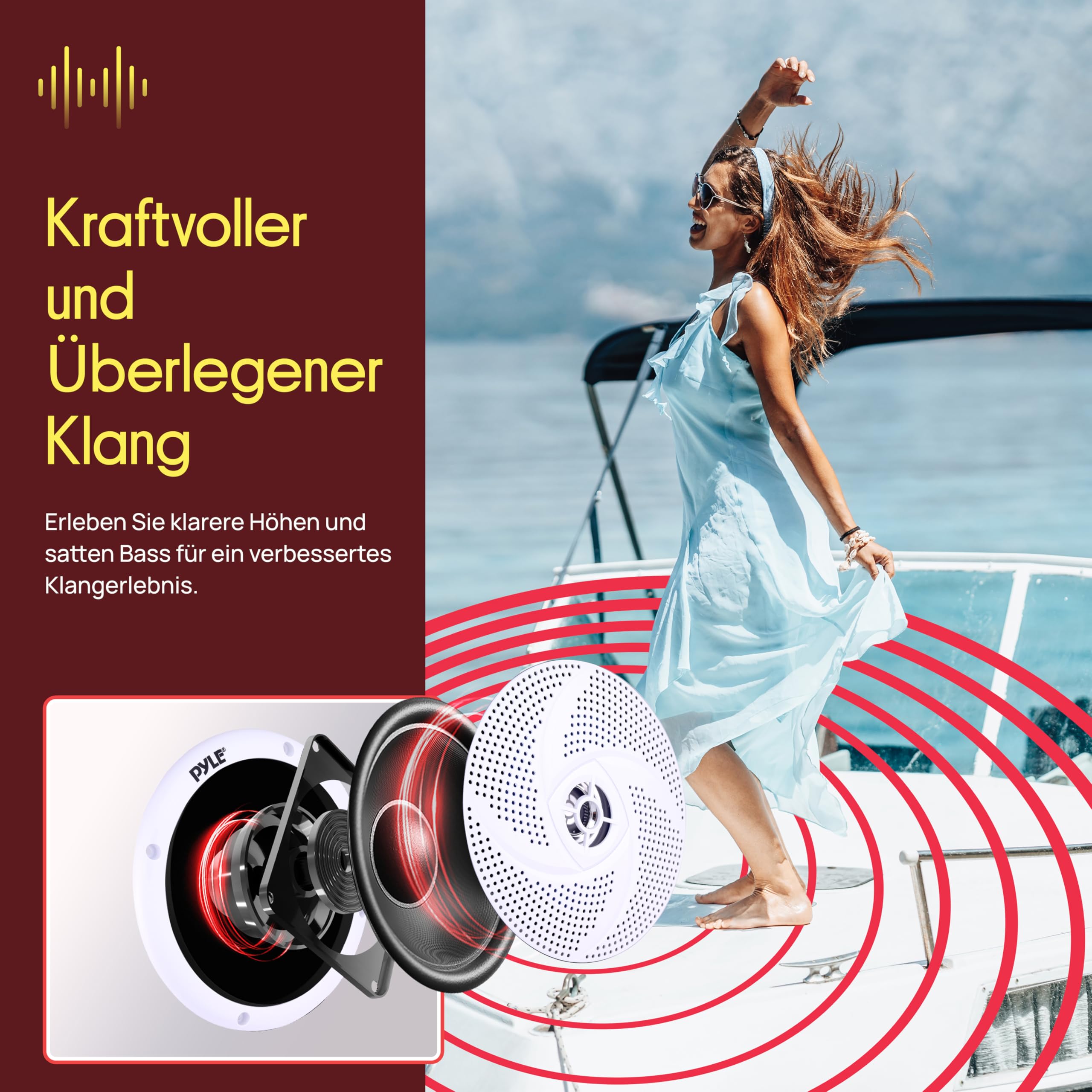 Pyle Outdoor Lautsprecher, 16.5cm- Aussenlautsprecher Wasserfest, 240W- Marine Lautsprecher, Outdoor Speaker- für Sommerfahrten mit Offroader, Boot, UTV, ATV, RV Auto & Golf Cart, Flach