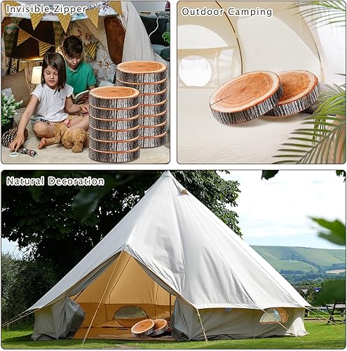 Miniatura 7 de 15 almohadas decorativas redondas, cojín de asiento de círculo de tocón de 15.75 pulgadas, cojín de suelo con rodajas de madera de árbol 3D, cojín