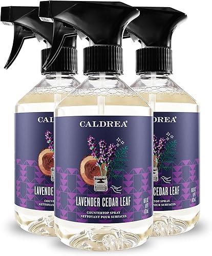 Caldrea Limpiador en aerosol para encimeras multisuperficie, fabricado con extracto de proteína vegetal, hoja de cedro de lavanda, 16 onzas, paquete