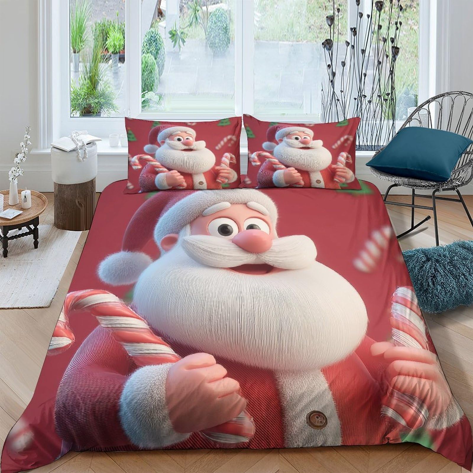 Ctjqhvkz Style-9 3D Printed Cartoon Santa Claus Fitted Sheet Microfiber Red Christmas Bed Cover Non Slip Machine Washable Decor Single（135X200cm）