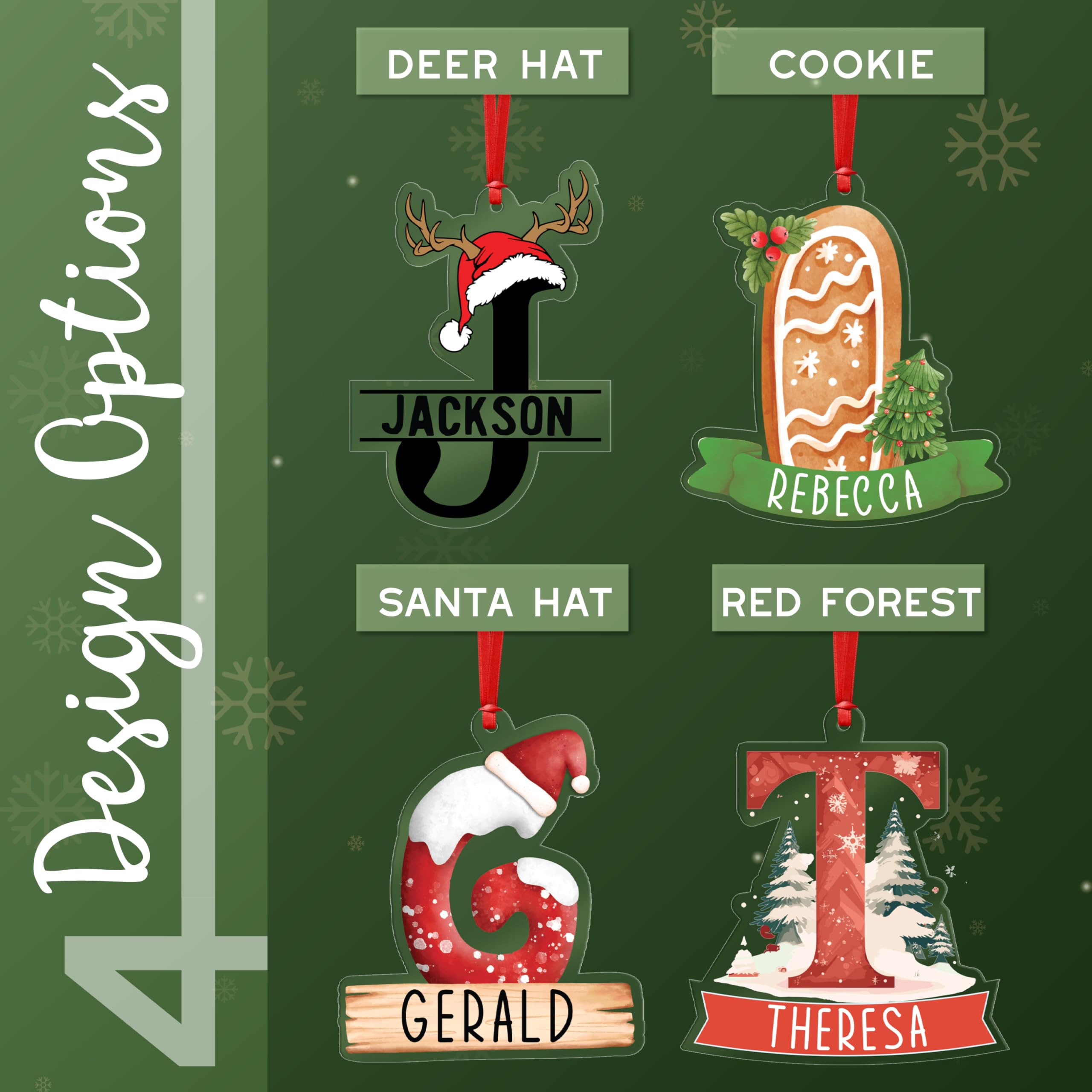 Sarah International Custom Shape Personalized Christmas Initial Ornament with Name, Santa Hat, Clear Acrylic Material, Christmas Decoration, Gift for Kids