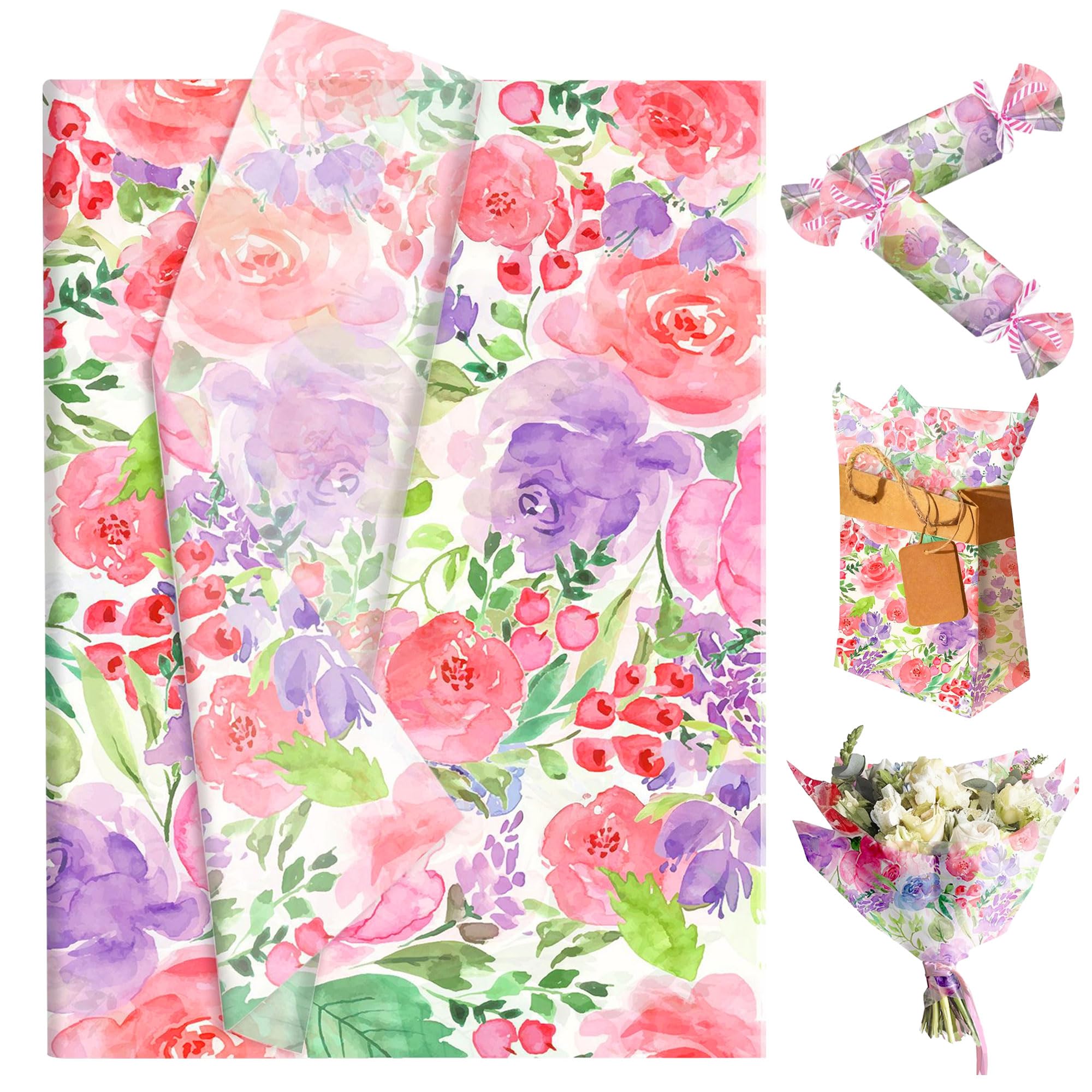 50 Sheet Wildflower Floral Tissue Paper Gift Wrapping Paper Flowers Packaging Patterned for Baby Shower Wedding Birthday Bridal Shower Party Decor