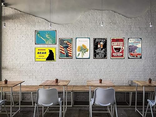 Miniatura 7 de Letreros de metal con diseño retro Beware of The Kraken, divertido letrero de decoración de pared para el hogar, granja, baño al aire libre,