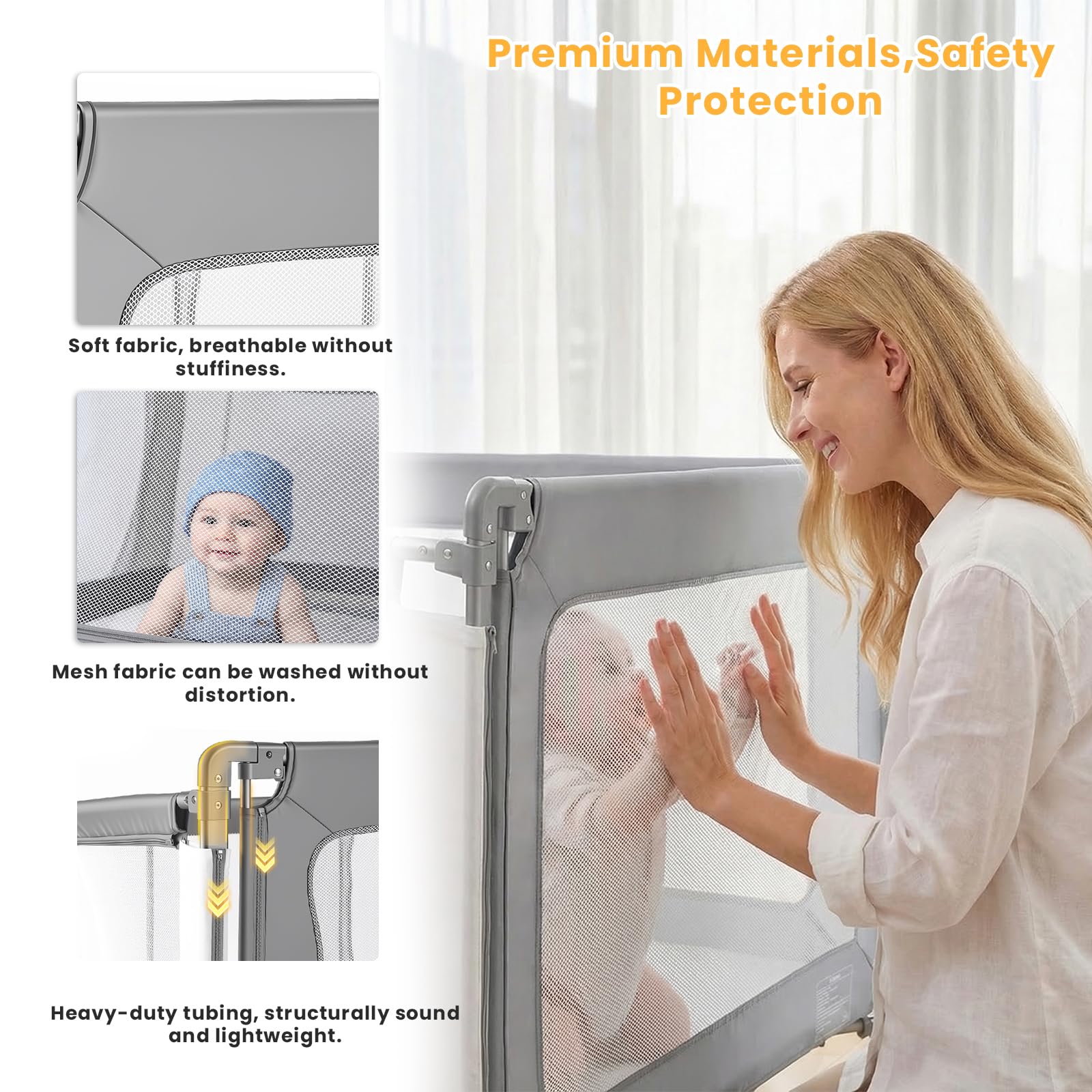 Baby-Beistellbett höhenverstellbar tragbares Seitenbett mit atmungsaktiven Mesh-Fenstern waschbarem Innenbezug