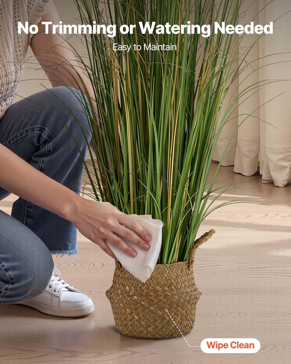 VEVOR Artificial Grass Plant, 47 inch Reed Flower Grass in Pot, Premium PVC Faux Fake Greenery Shrubs Plant for Indoor Outdoor House Home Garden Office Room Décor, Housewarming, 1 Pack Green