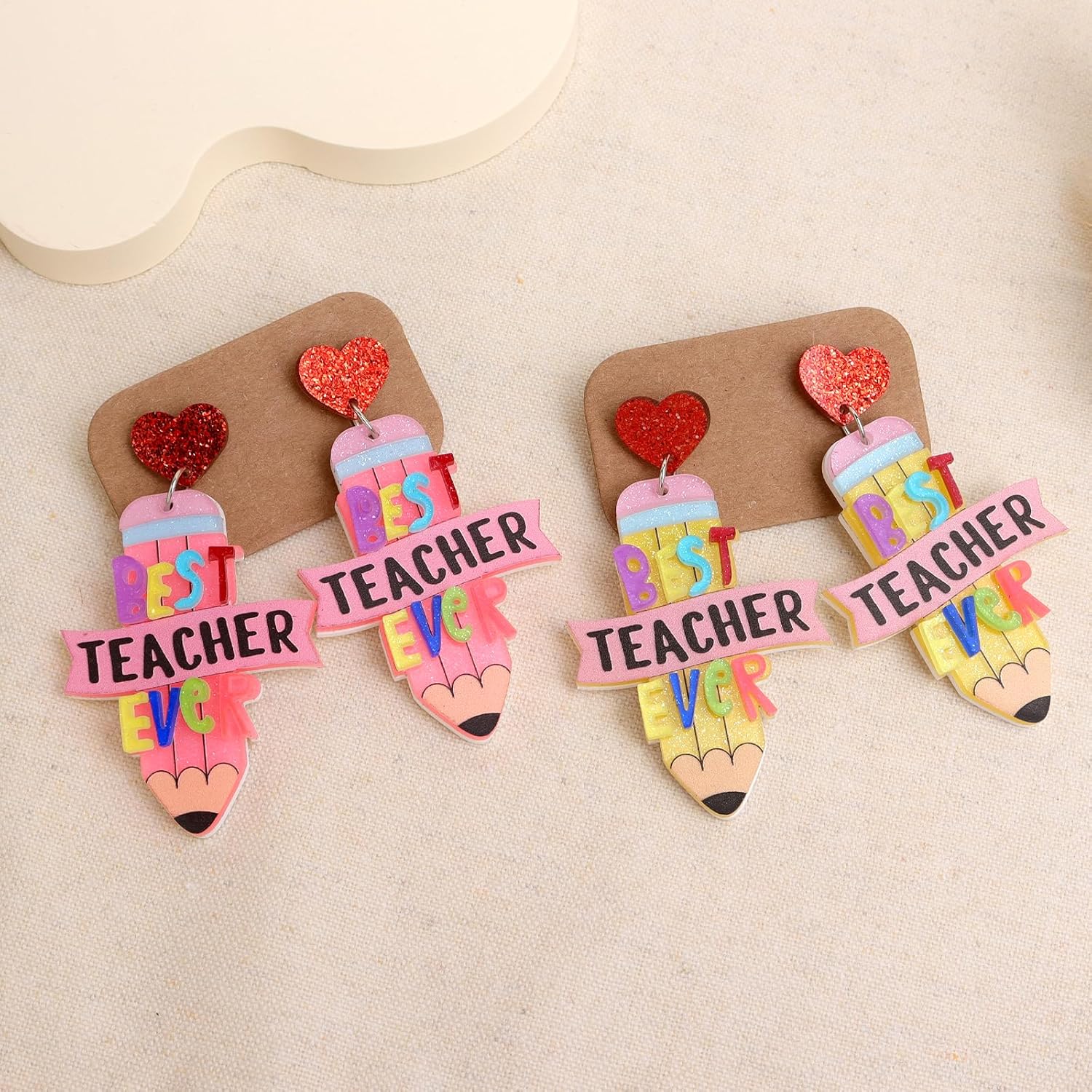 Sonateomber Student Teacher Pencil Heart Dangle Drop Earrings for Women, Creative Statement Letter Colorful Acrylic Earings Back to School Graduation Appreciate Accessories Jewelry Gift - Image 7