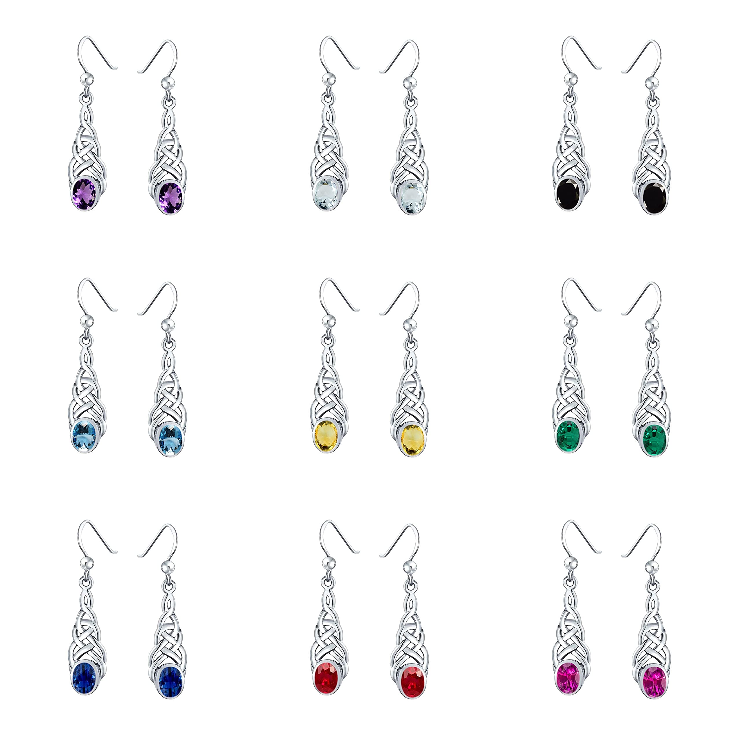 Scegli il tuo pietra preziosa 925 Celtic Knot goccia lineare orecchini design ovale forma gioielli per le donne ragazze Fish Hook Orecchini Birthstone
