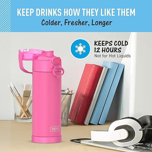 Miniatura 5 de THERMOS FUNTAINER Botella aislada al vacío de acero inoxidable de 16 onzas con tapa ancha de boquilla, rosa neón