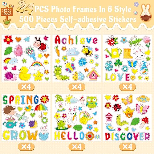 Miniatura 3 de Glenmal Paquete de 36 kits de manualidades de primavera para niños, marco de fotos de bricolaje con 432 calcomanías de primavera, plantas, flores,