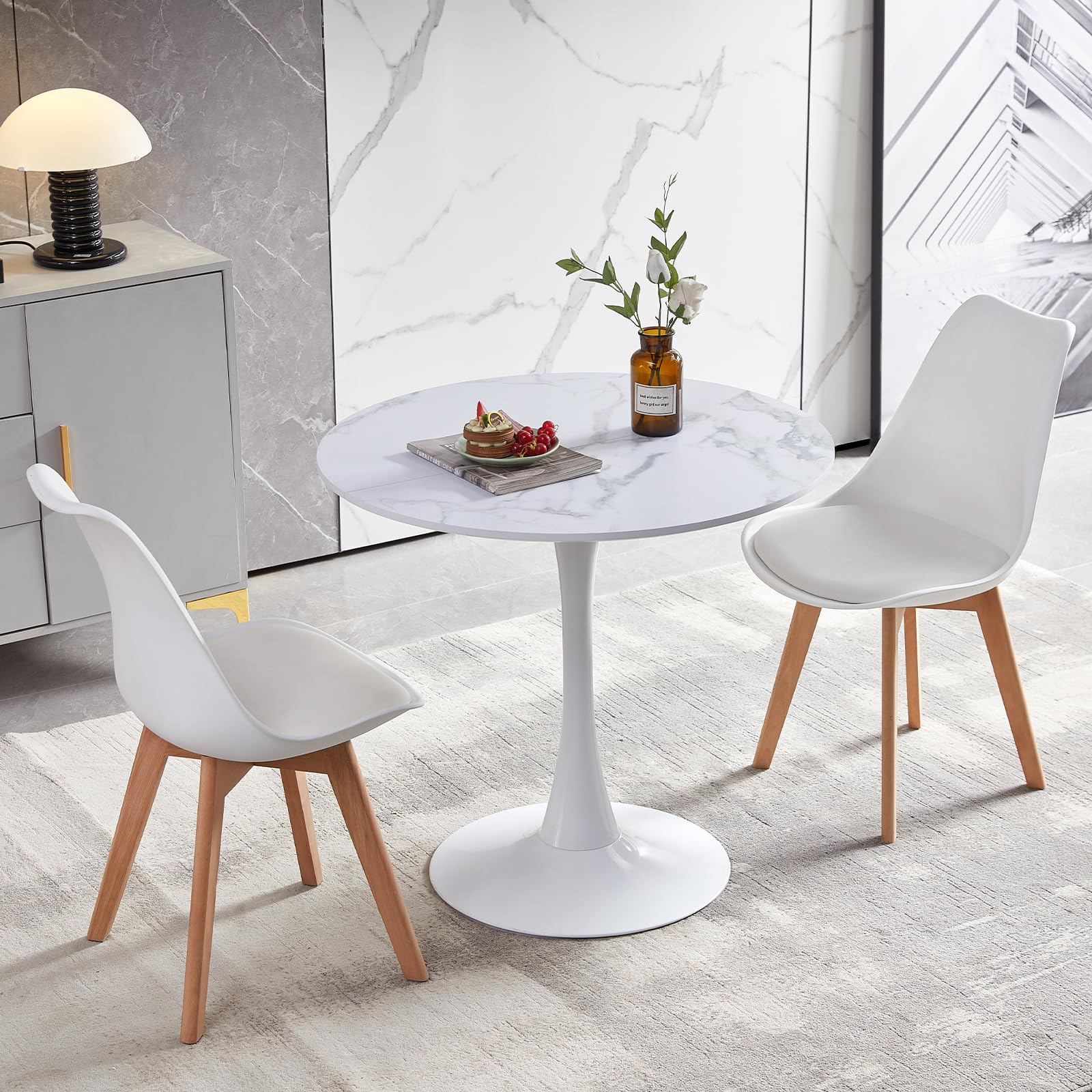 buybyroom Tavolo da pranzo rotondo moderno scandinavo, semplice tavolino per cucina, sala da pranzo e soggiorno, Colori del marmo