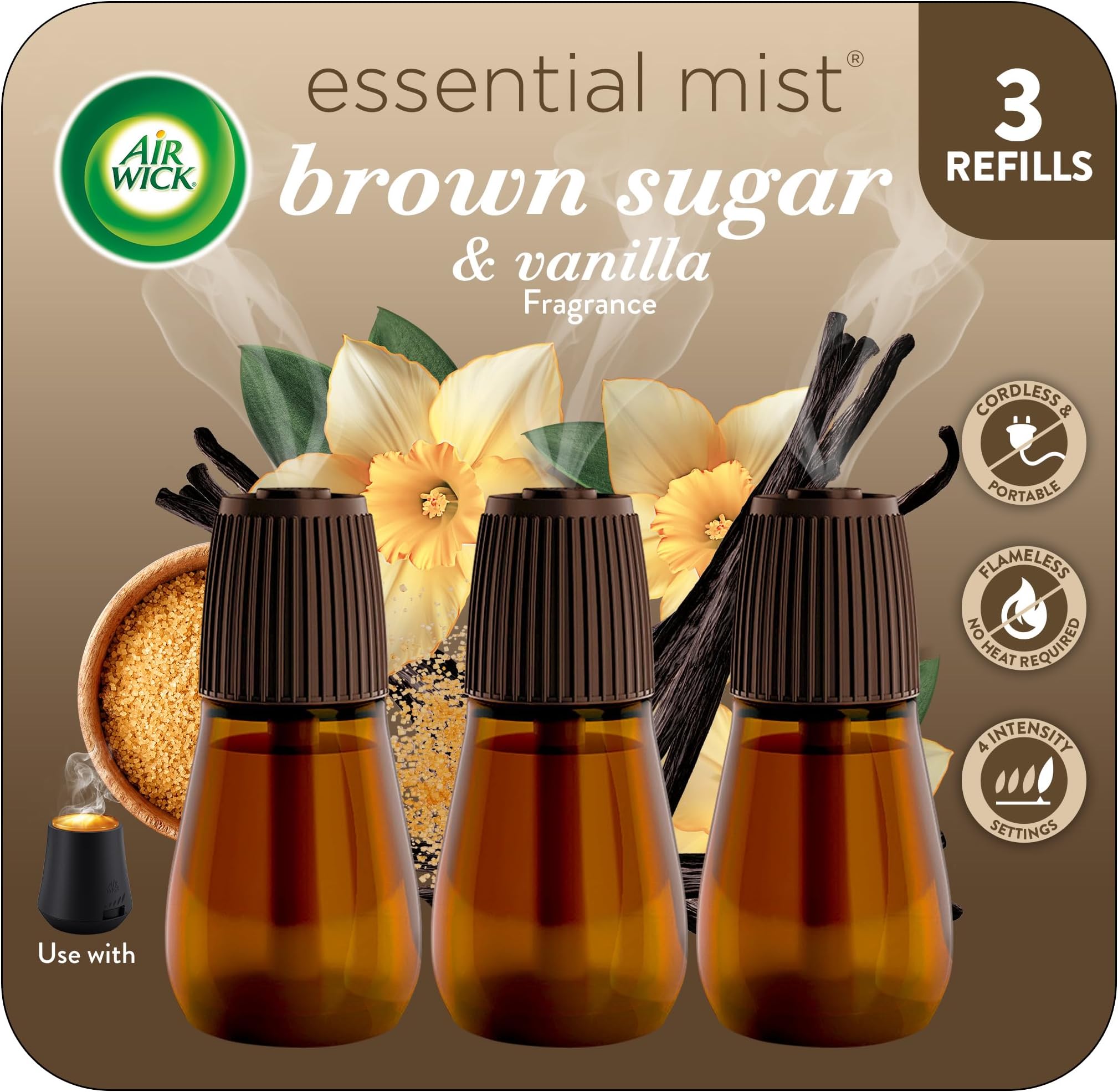 Essential Mist Refill, 3ct, Brown Sugar & Vanilla, Fall Scent, Essential Oils, Air Freshener