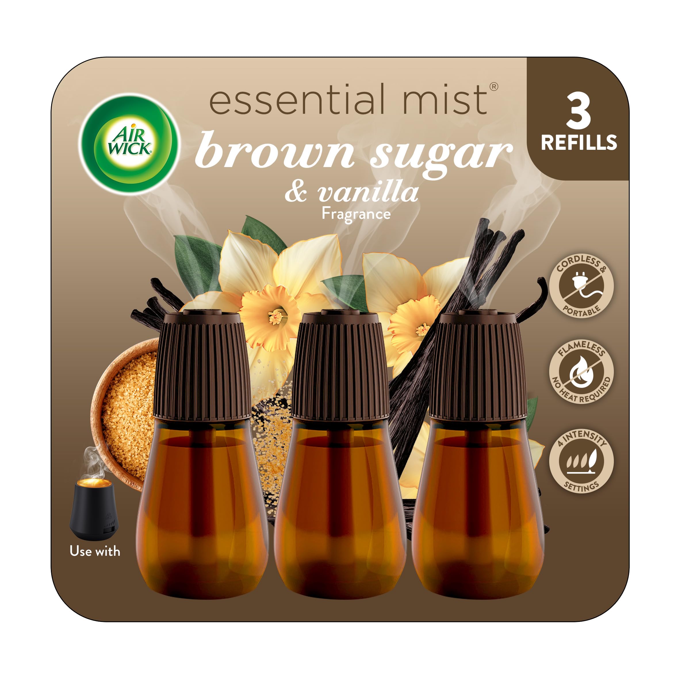 Air Wick Essential Mist Diffuser Oil Refill, Brown Sugar & Vanilla, 3Ct 3 Count (Pack of 1)